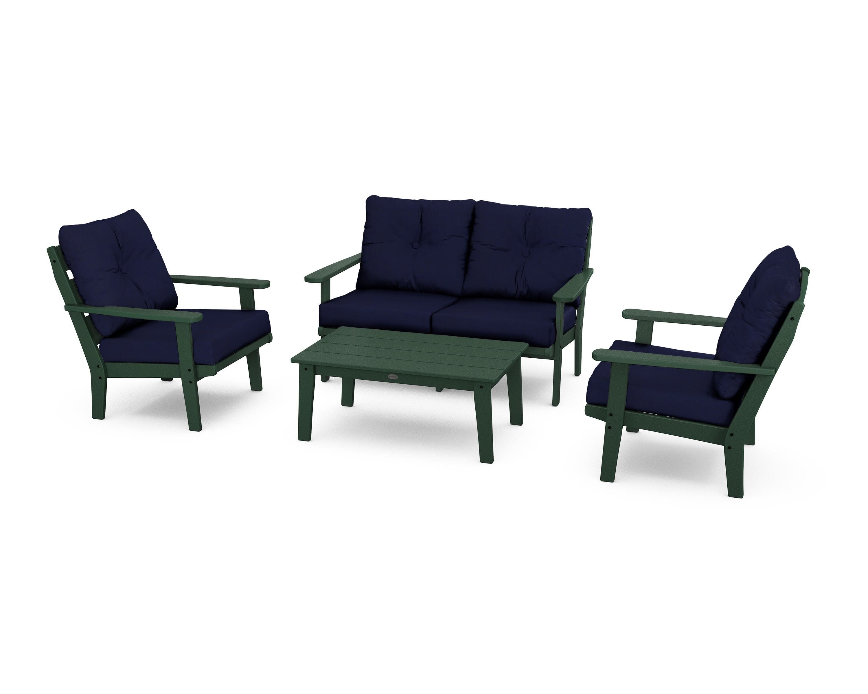 Lakeside 4-Piece Deep Seating Set in Green / Navy