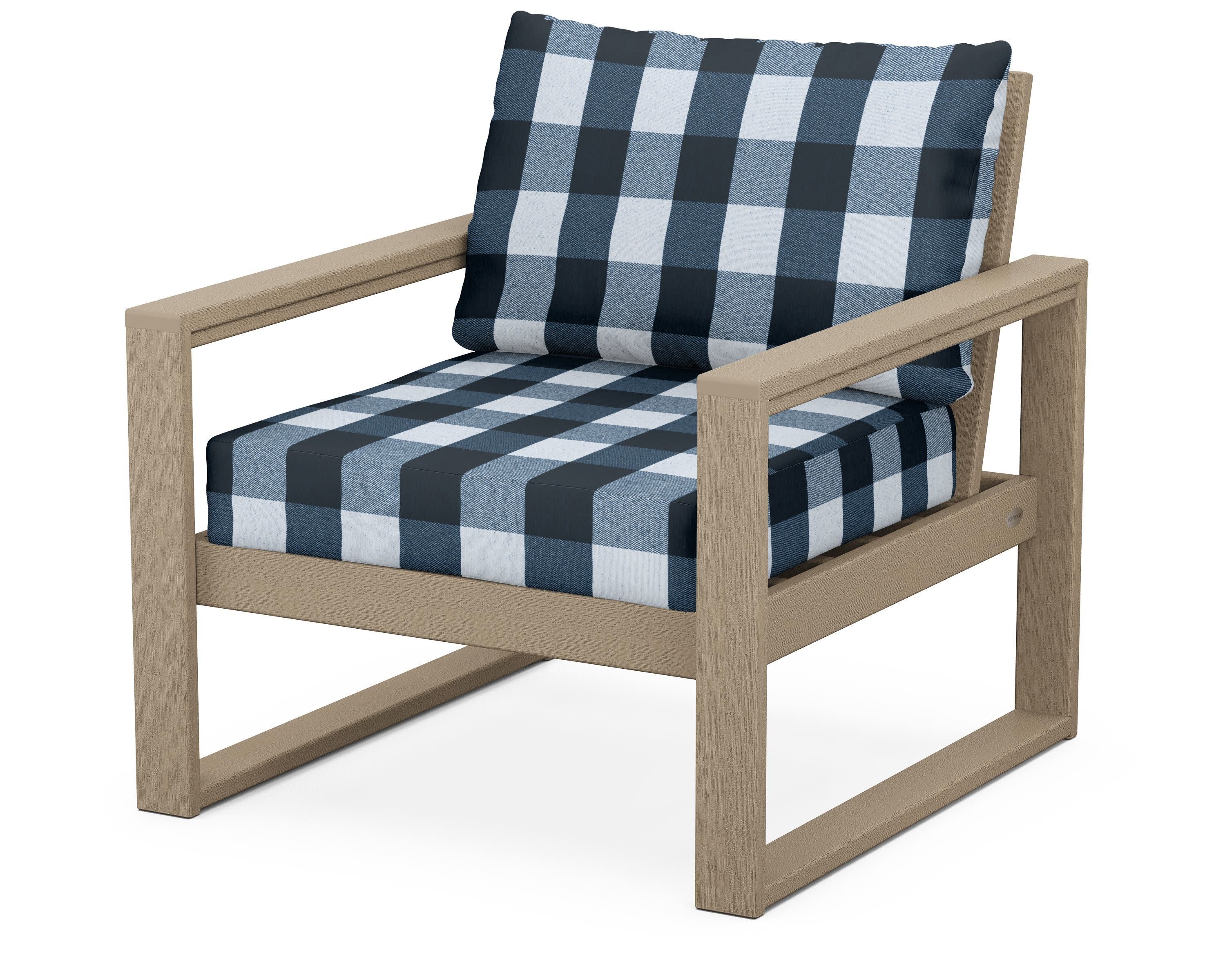 EDGE Club Chair in Vintage Sahara / Buffalo Plaid Marine Indigo