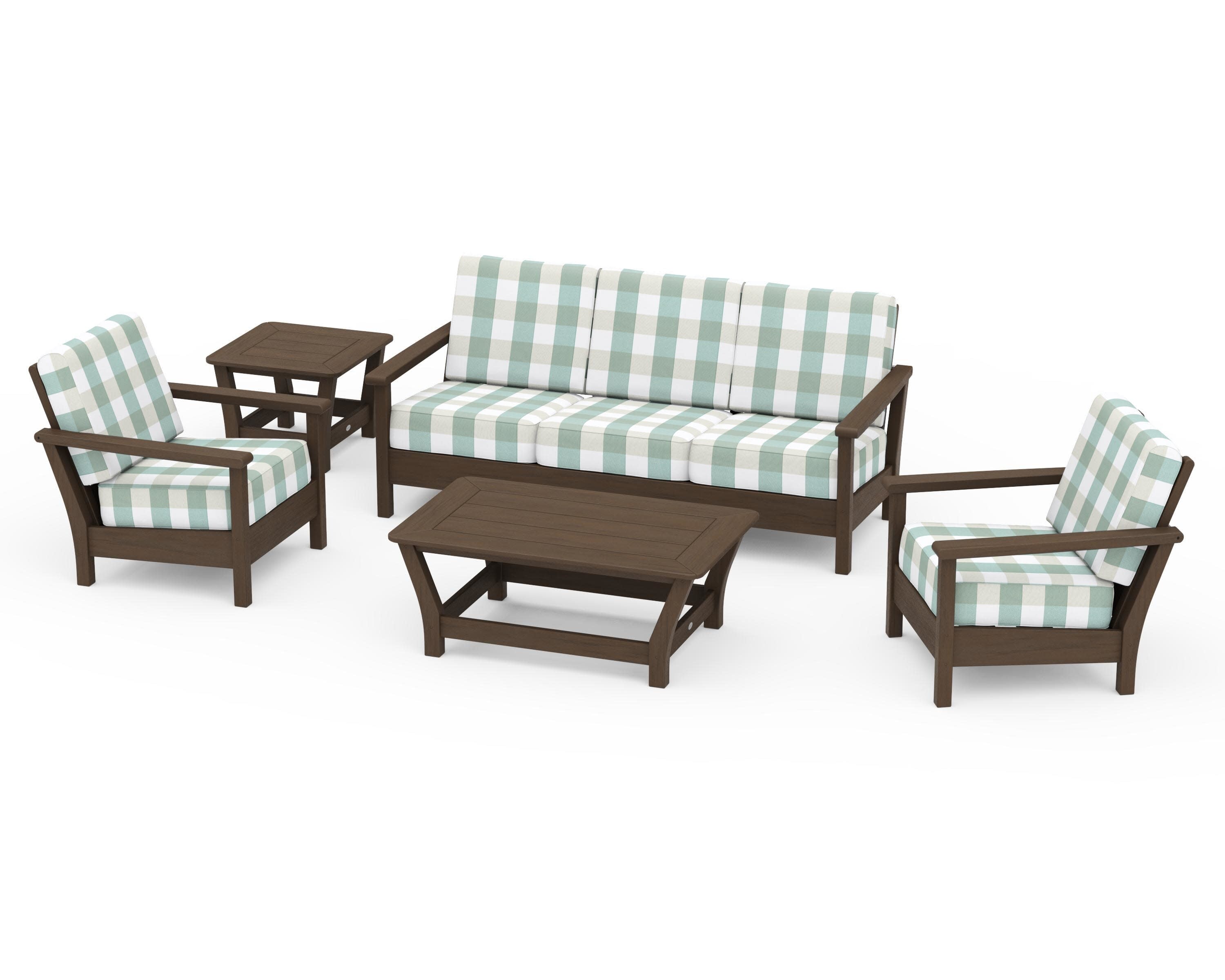 Harbour 5-Piece Deep Seating Set in Kona / Buffalo Plaid Glacier Spa