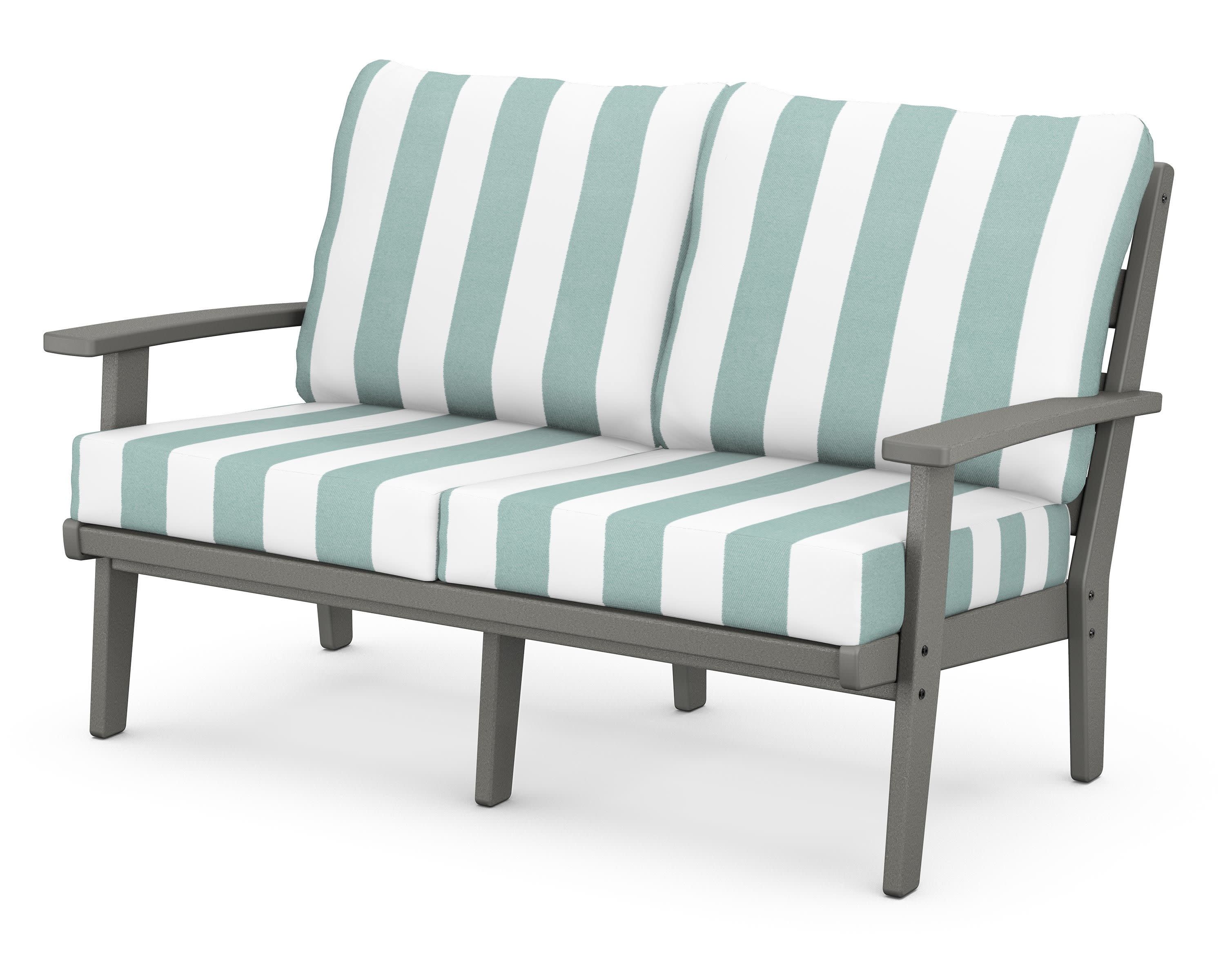 Grant Park Deep Seating Loveseat in Slate Grey / Cabana Stripe Glacier Spa