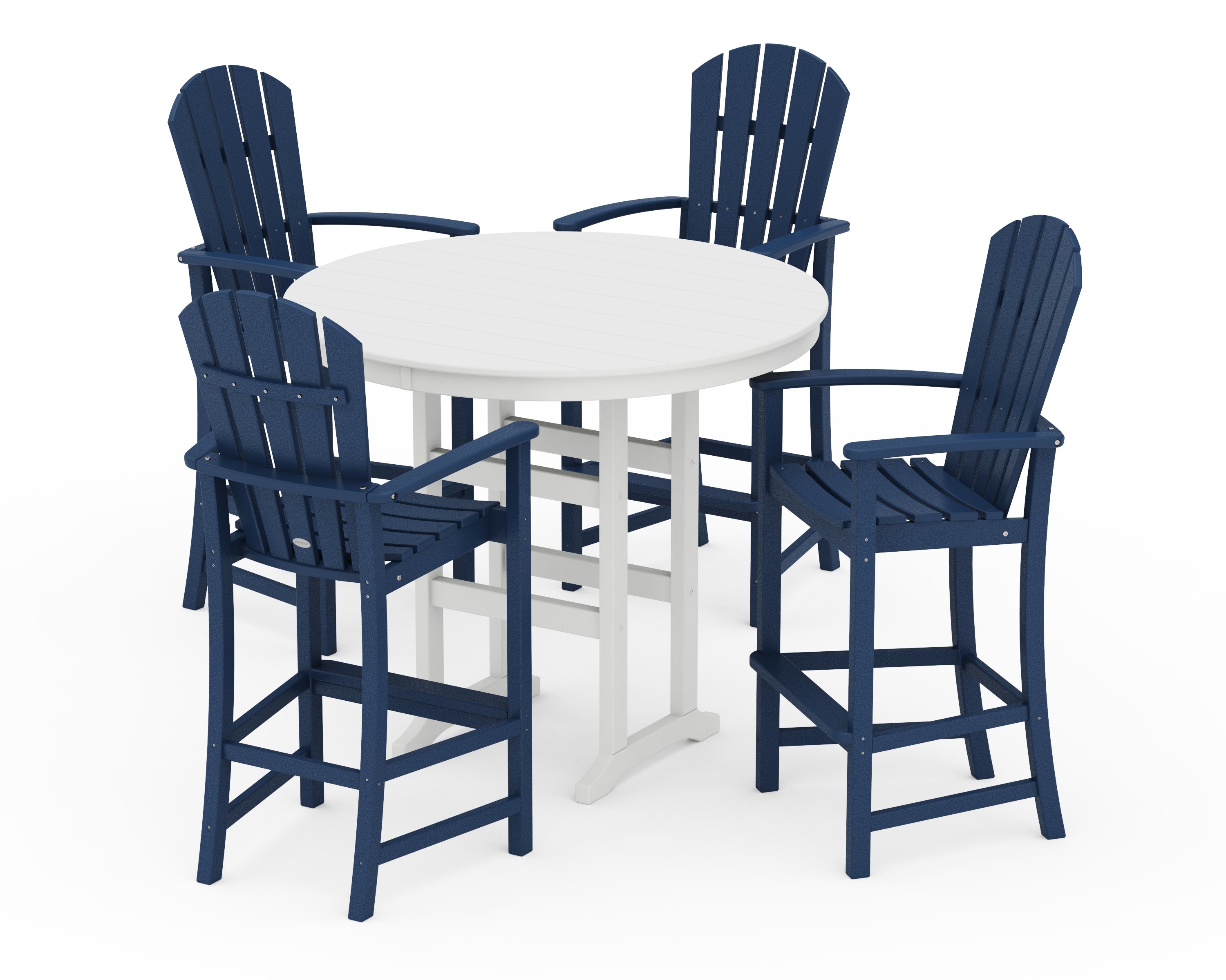 Palm Coast 5-Piece Round Farmhouse Bar Set in Navy / White