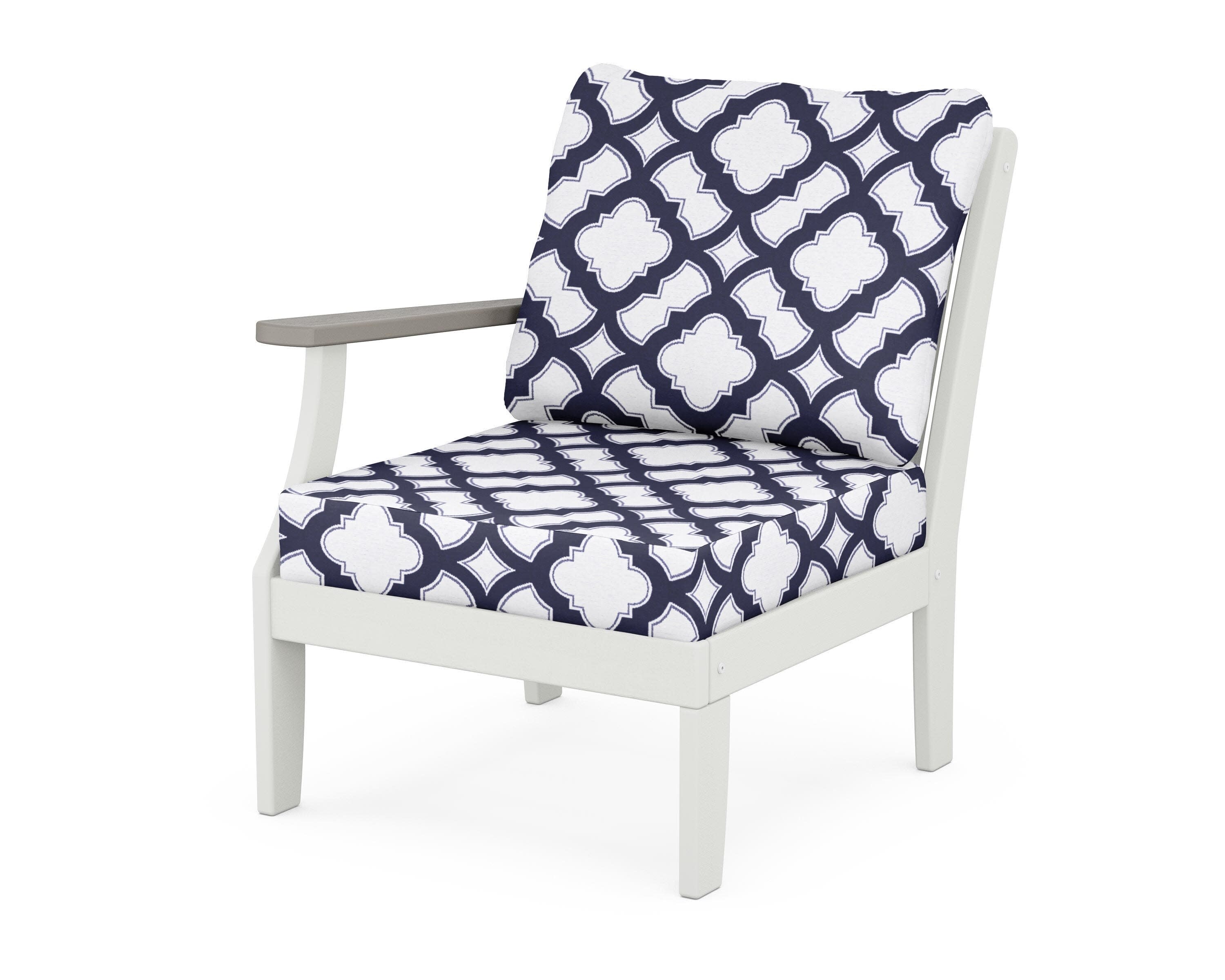 Braxton Modular Left Arm Chair in White / Driftwood / Trellis Navy