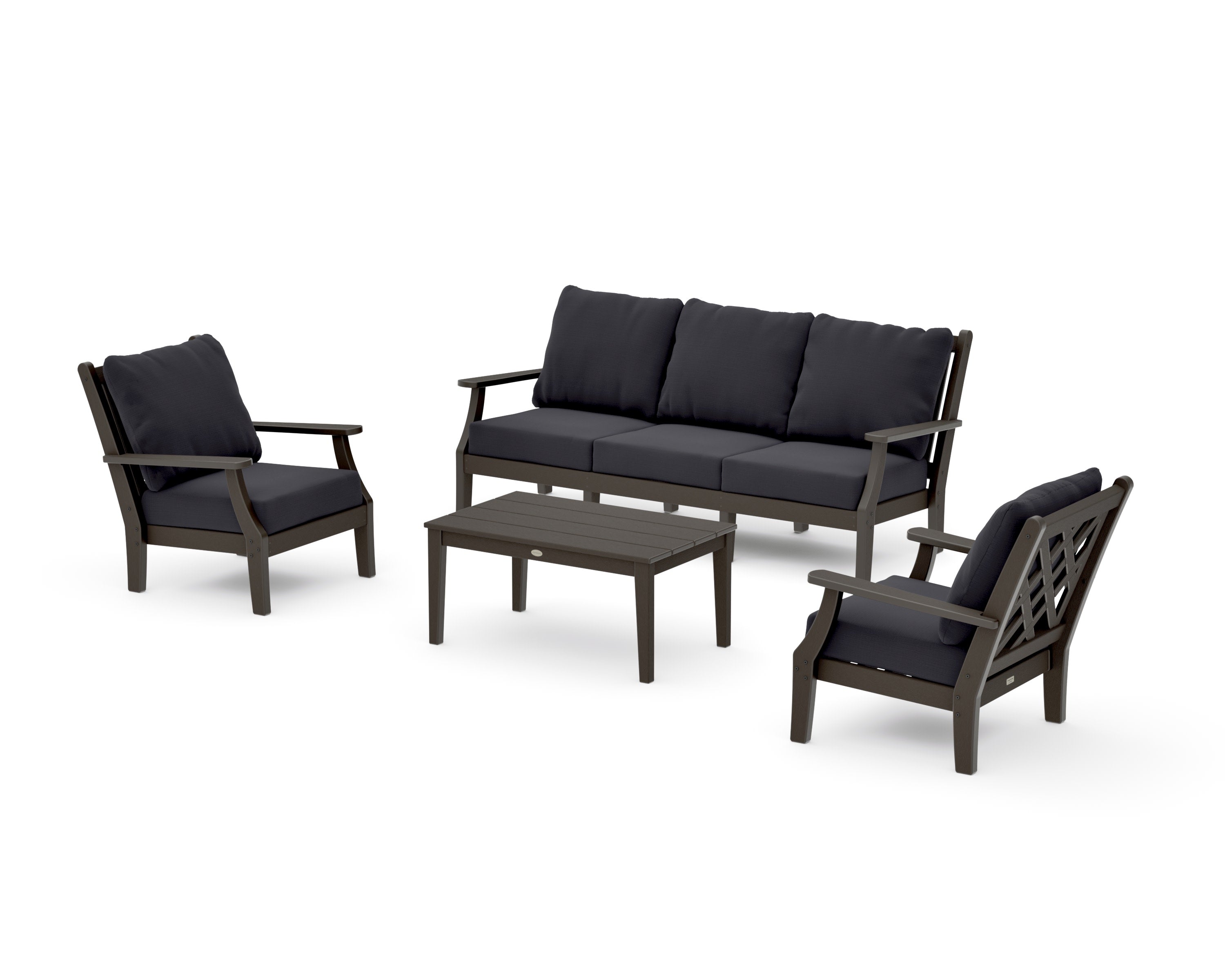 Wovendale 4-Piece Deep Seating Set with Sofa in Vintage Coffee / Midnight Linen