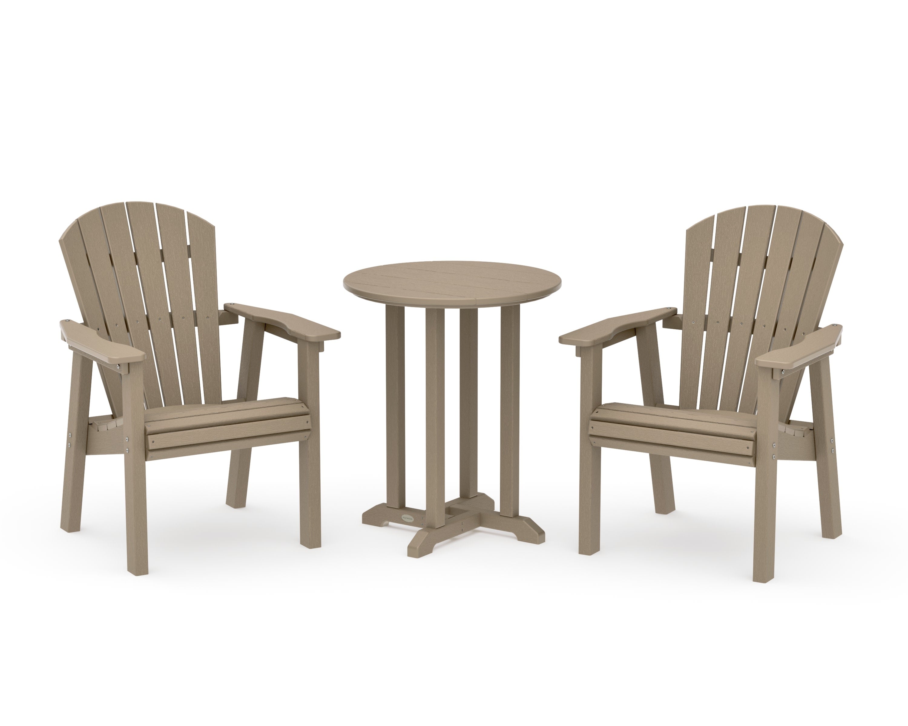 Seashell 3-Piece Round Farmhouse Bistro Dining Set in Vintage Sahara