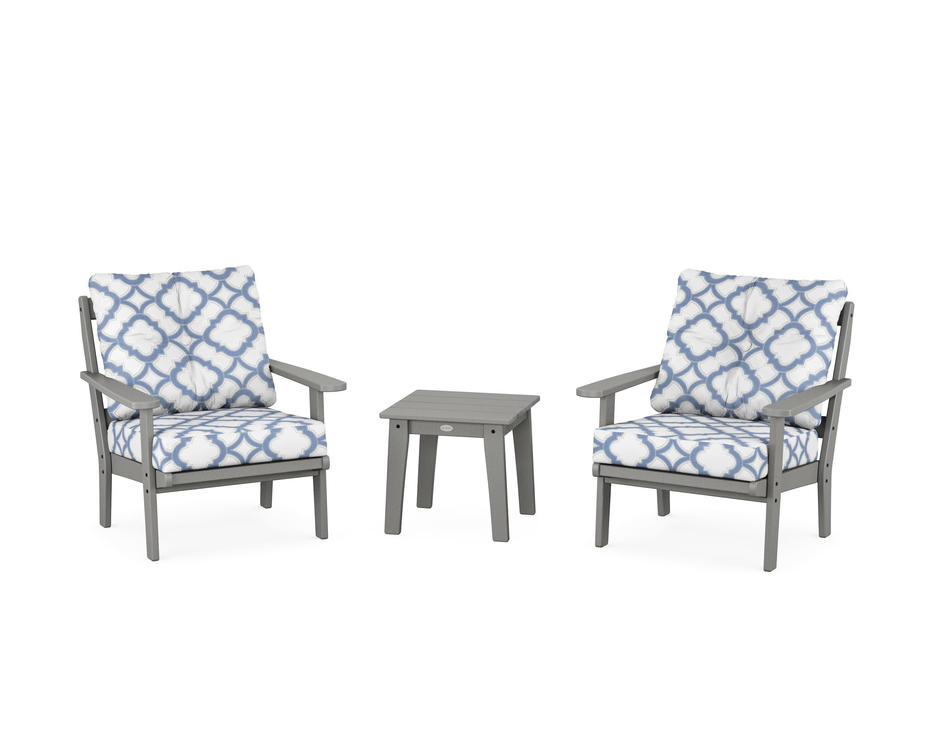 Mission 3-Piece Deep Seating Set in Slate Grey / Trellis Sky Blue