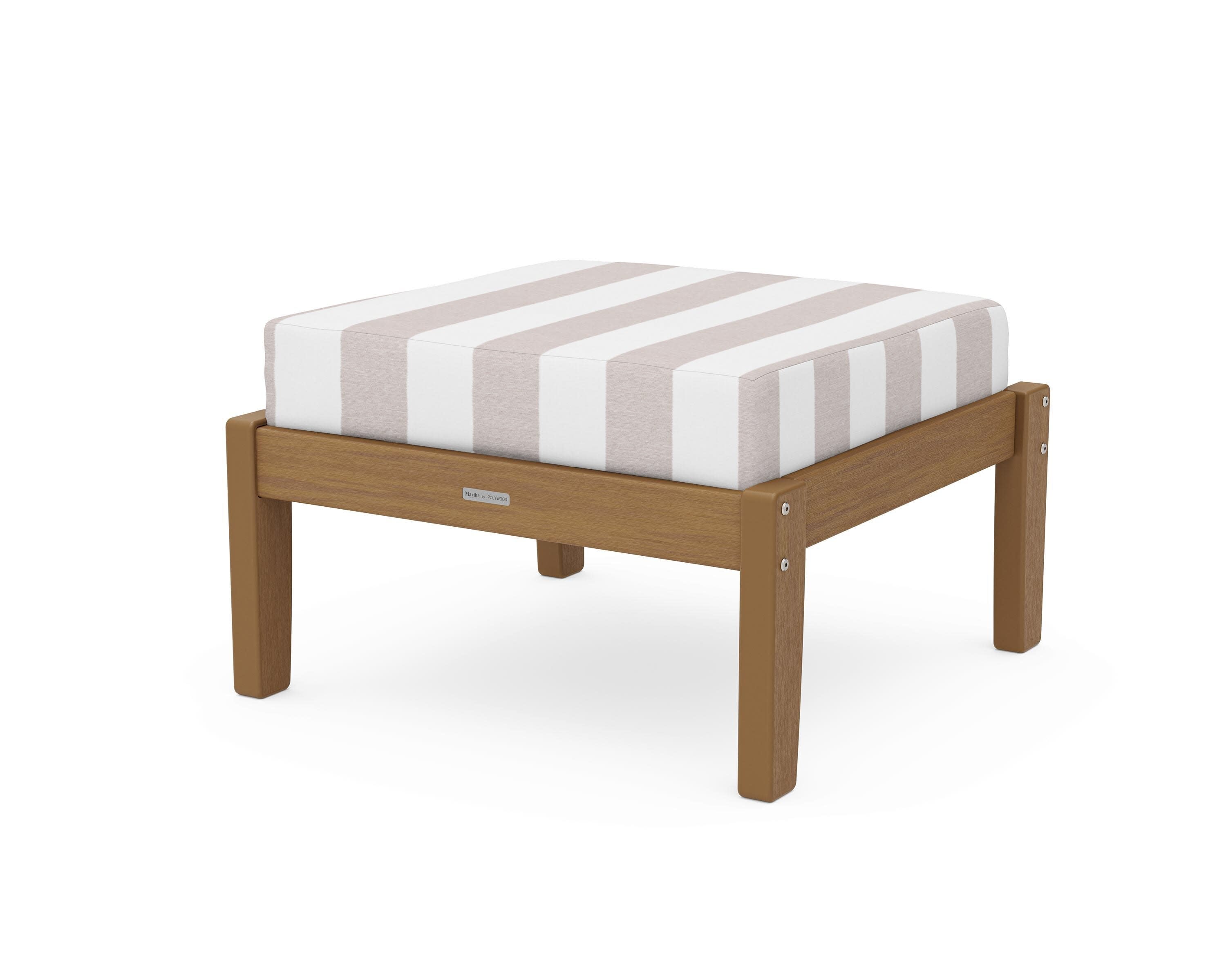Chinoiserie Deep Seating Ottoman in Natural / Cabana Stripe Dune Burlap