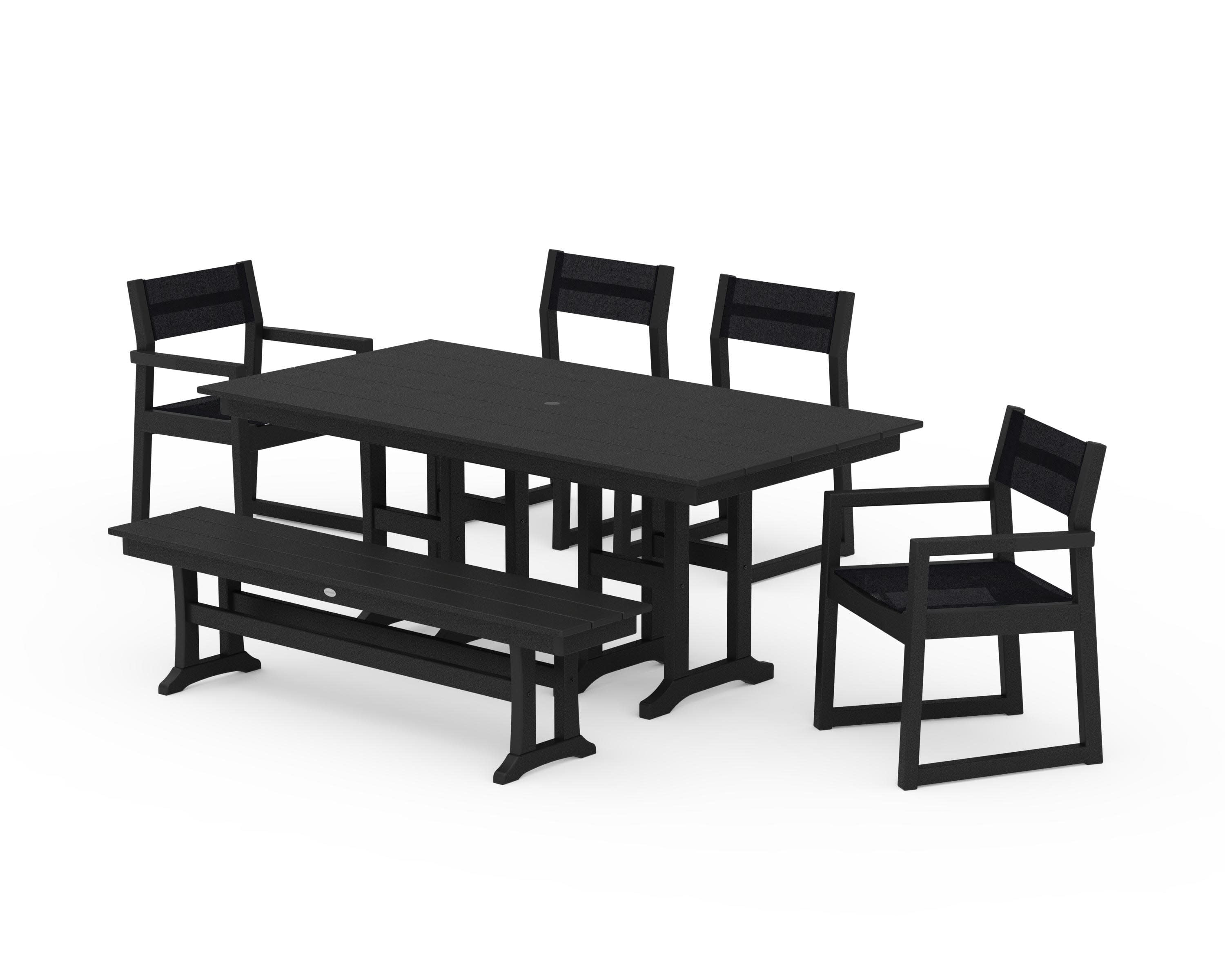 EDGE Sling 6-Piece Farmhouse Dining Set in Black / Black Sling
