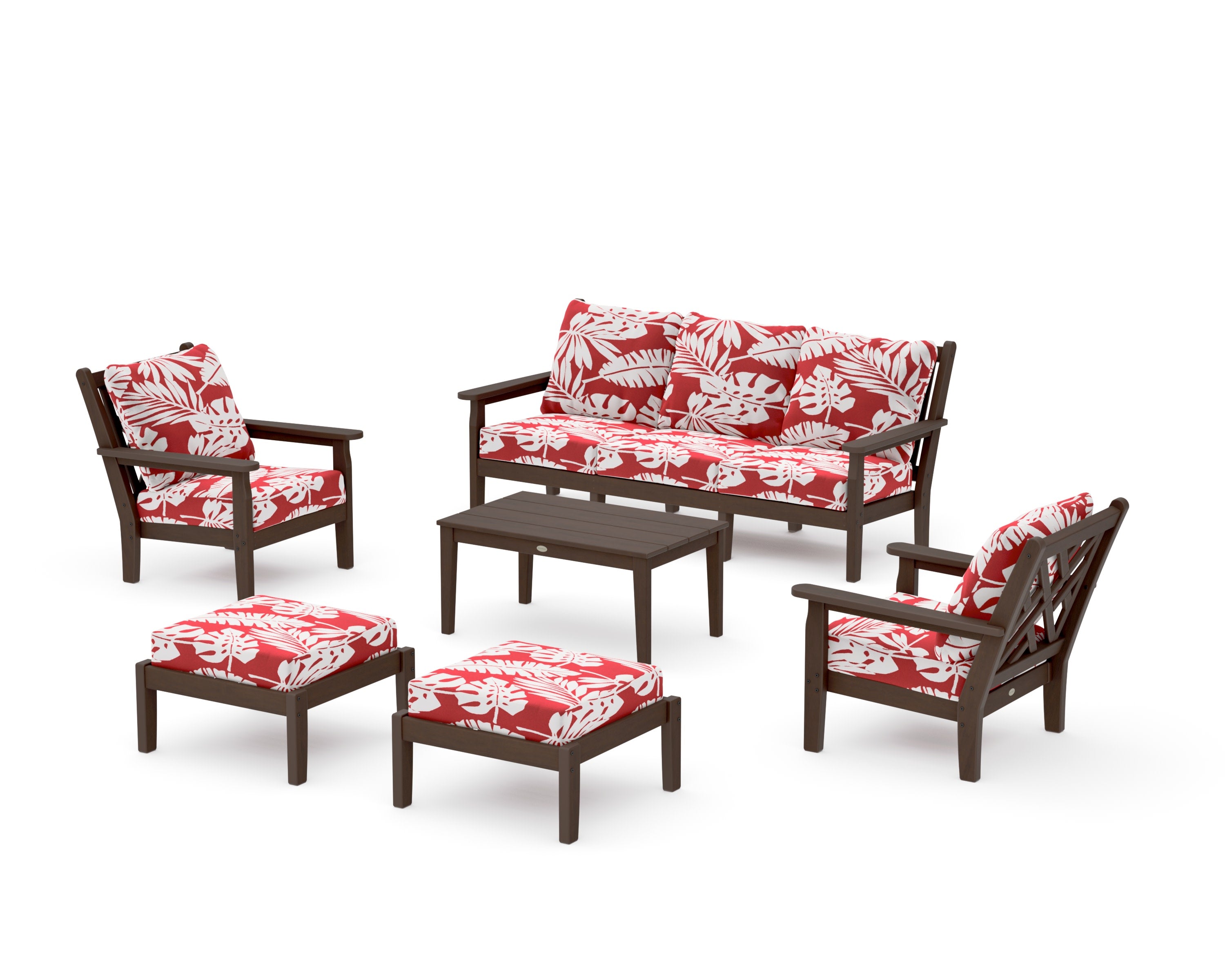 Chippendale 6-Piece Lounge Sofa Set in Kona / Leaf Crimson