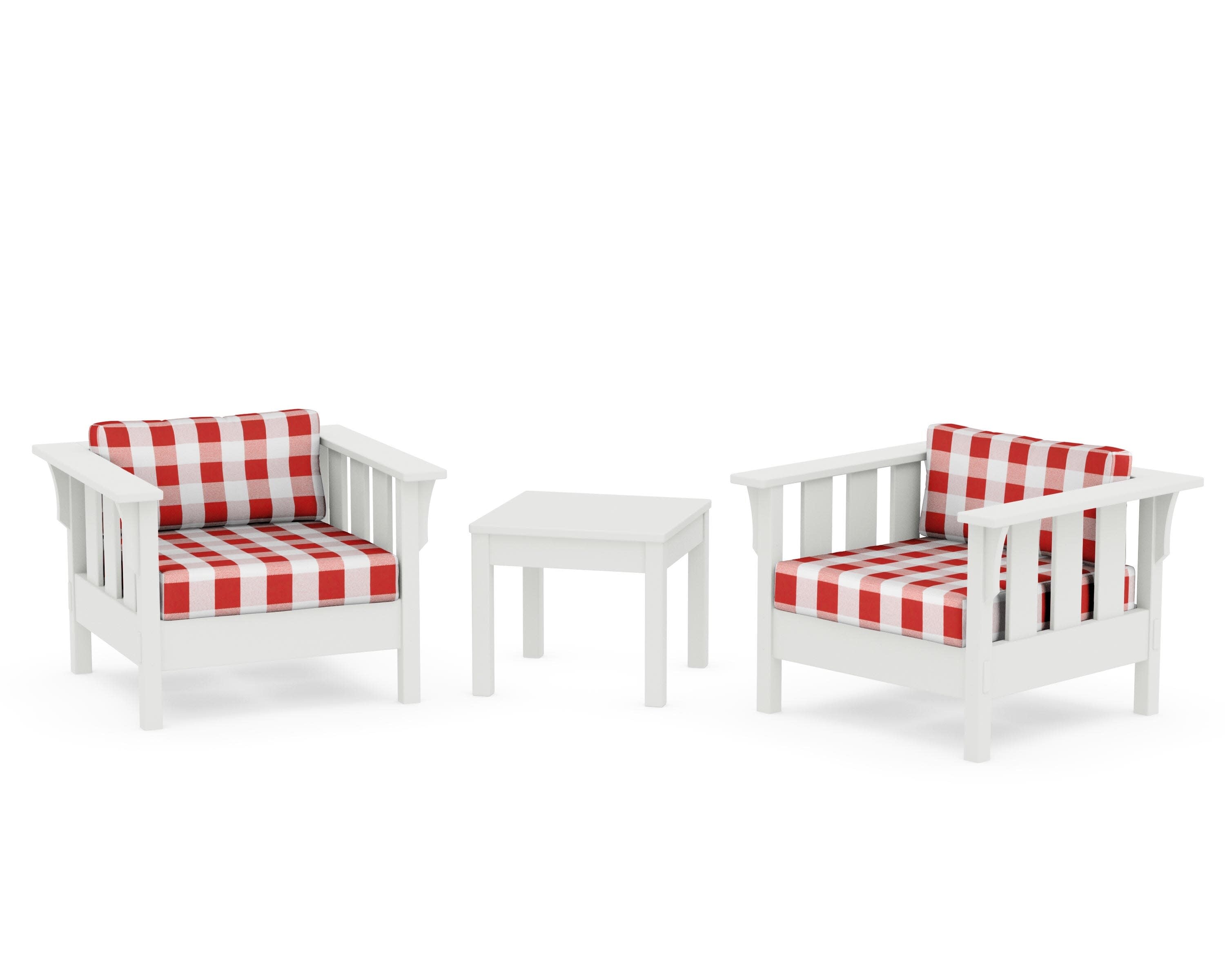 Acadia 3-Piece Deep Seating Set in Vintage White / Buffalo Plaid Crimson