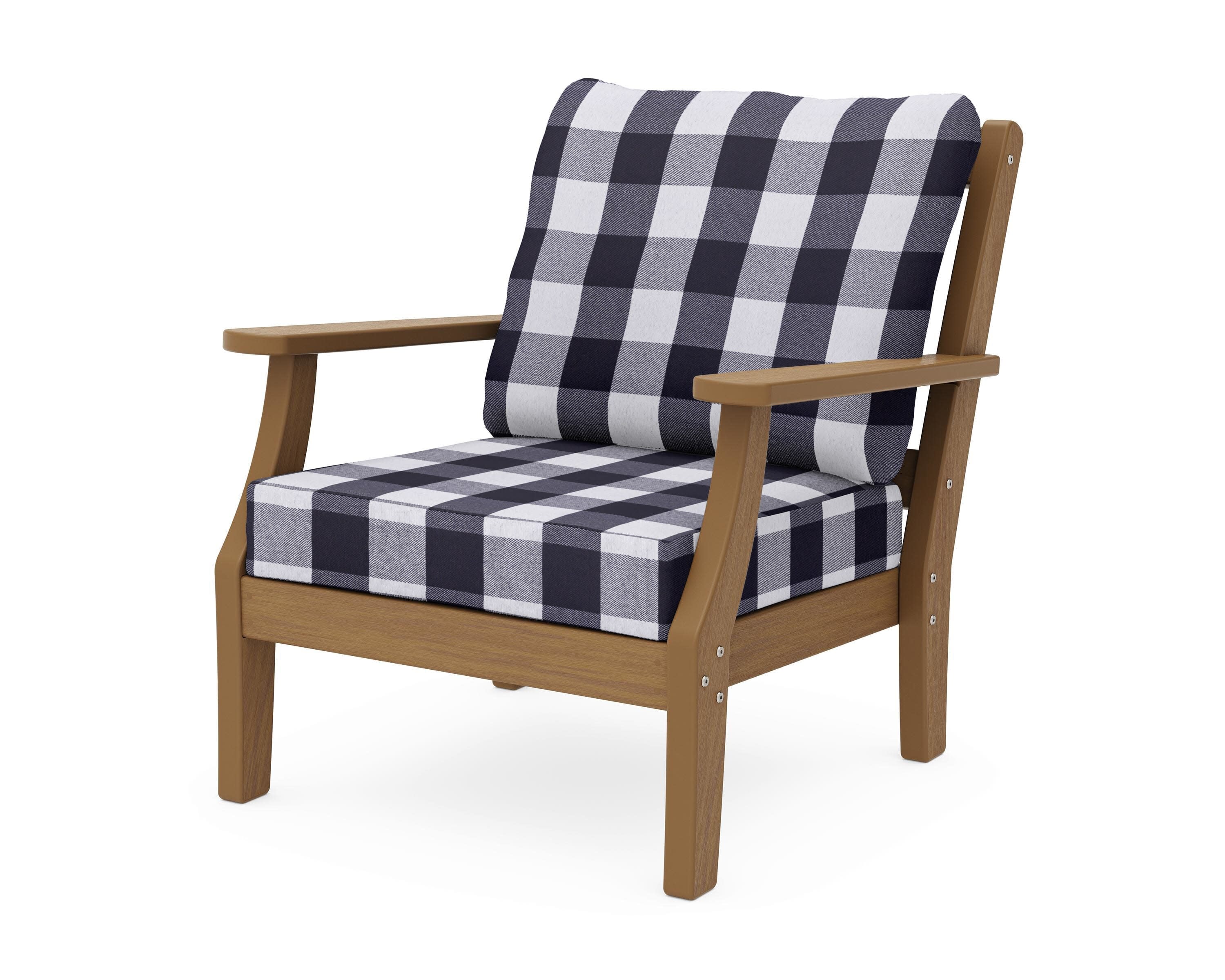 Chinoiserie Deep Seating Chair in Natural / Buffalo Plaid Navy