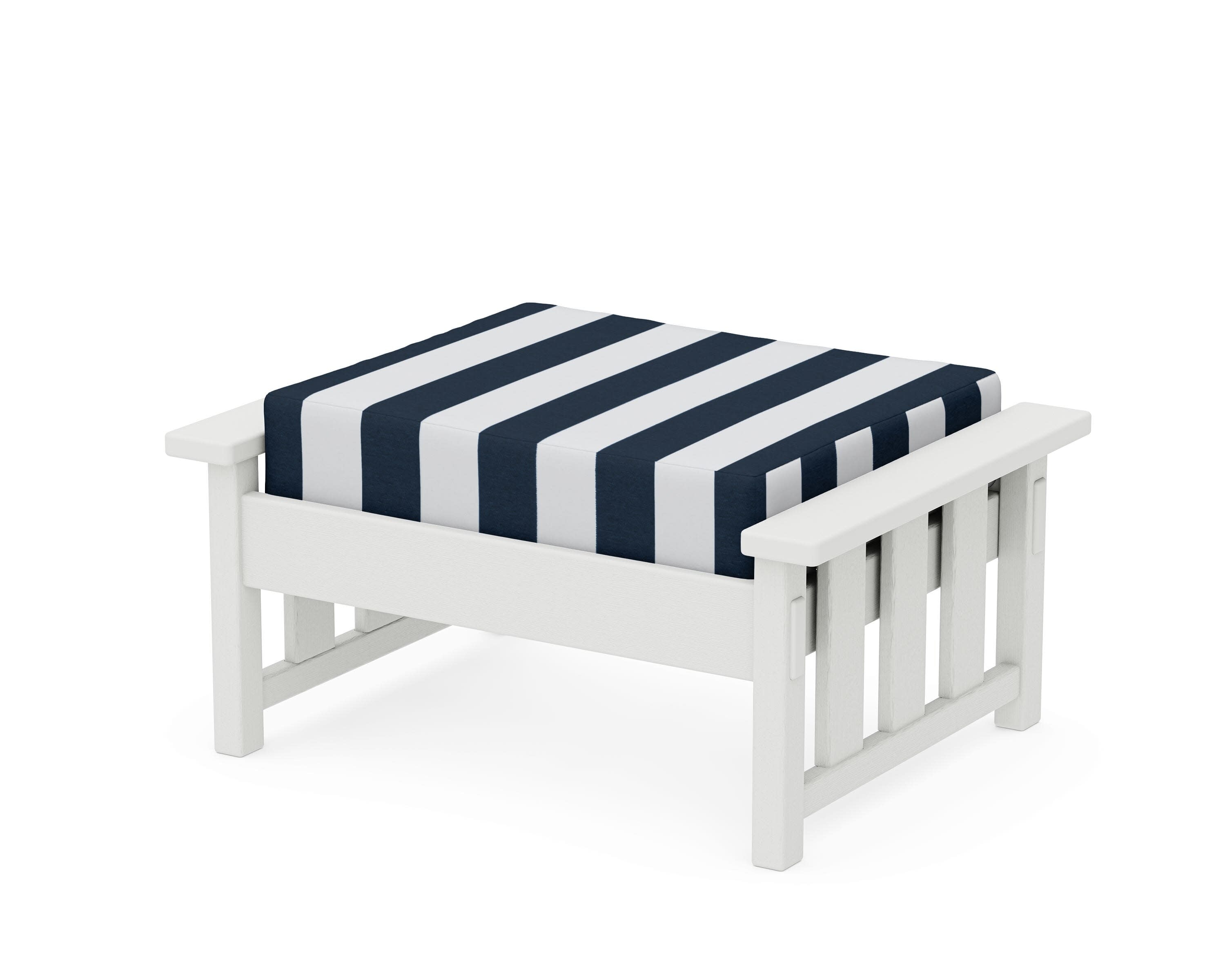 Acadia Deep Seating Ottoman in Vintage White / Cabana Stripe Marine Indigo