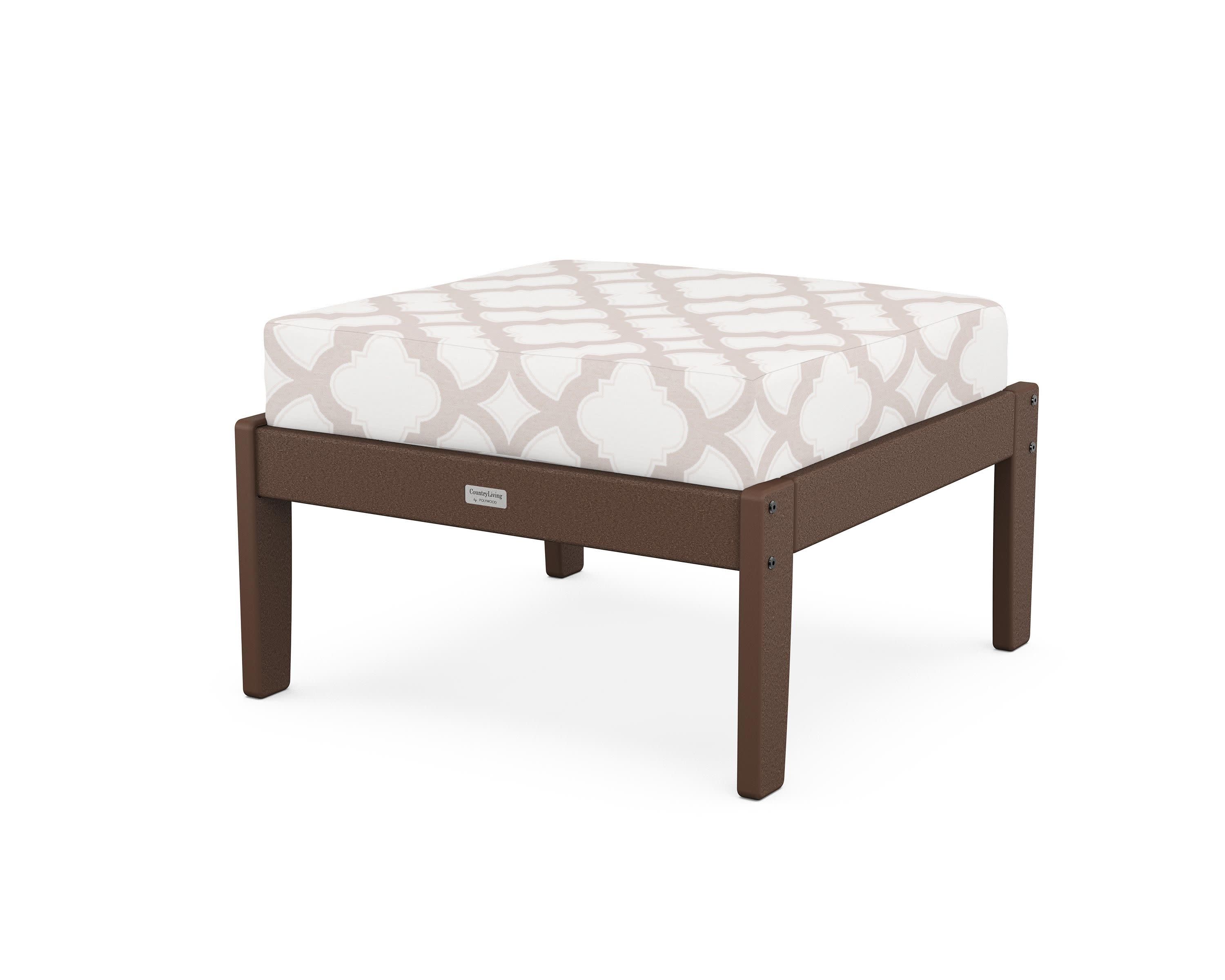 Cottage Deep Seating Ottoman in Mahogany / Trellis Dune Burlap