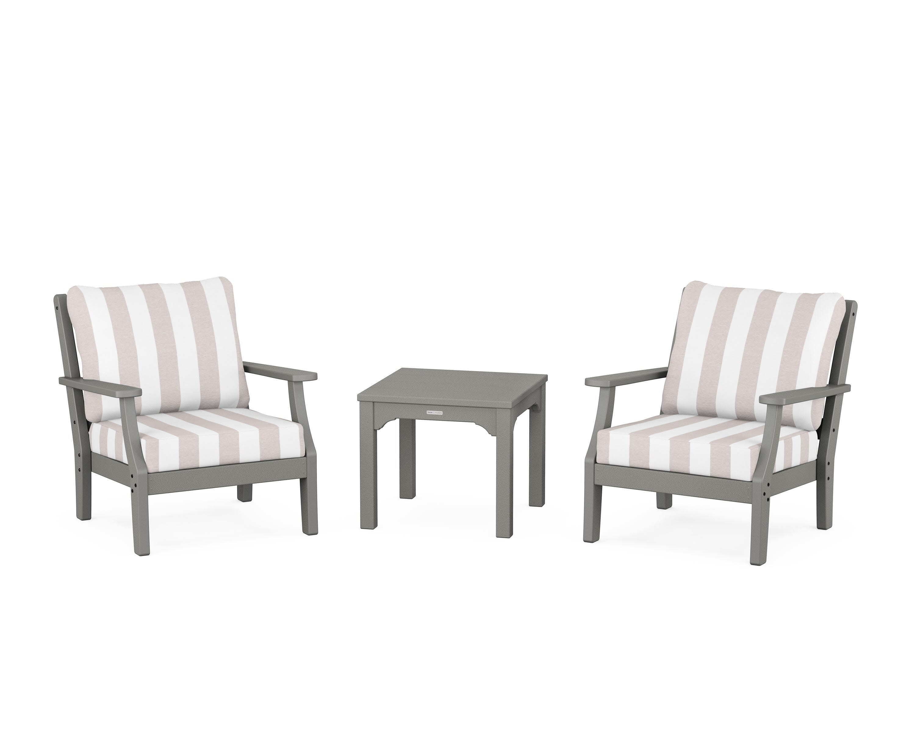 Chinoiserie 3-Piece Deep Seating Set in Slate Grey / Cabana Stripe Dune Burlap