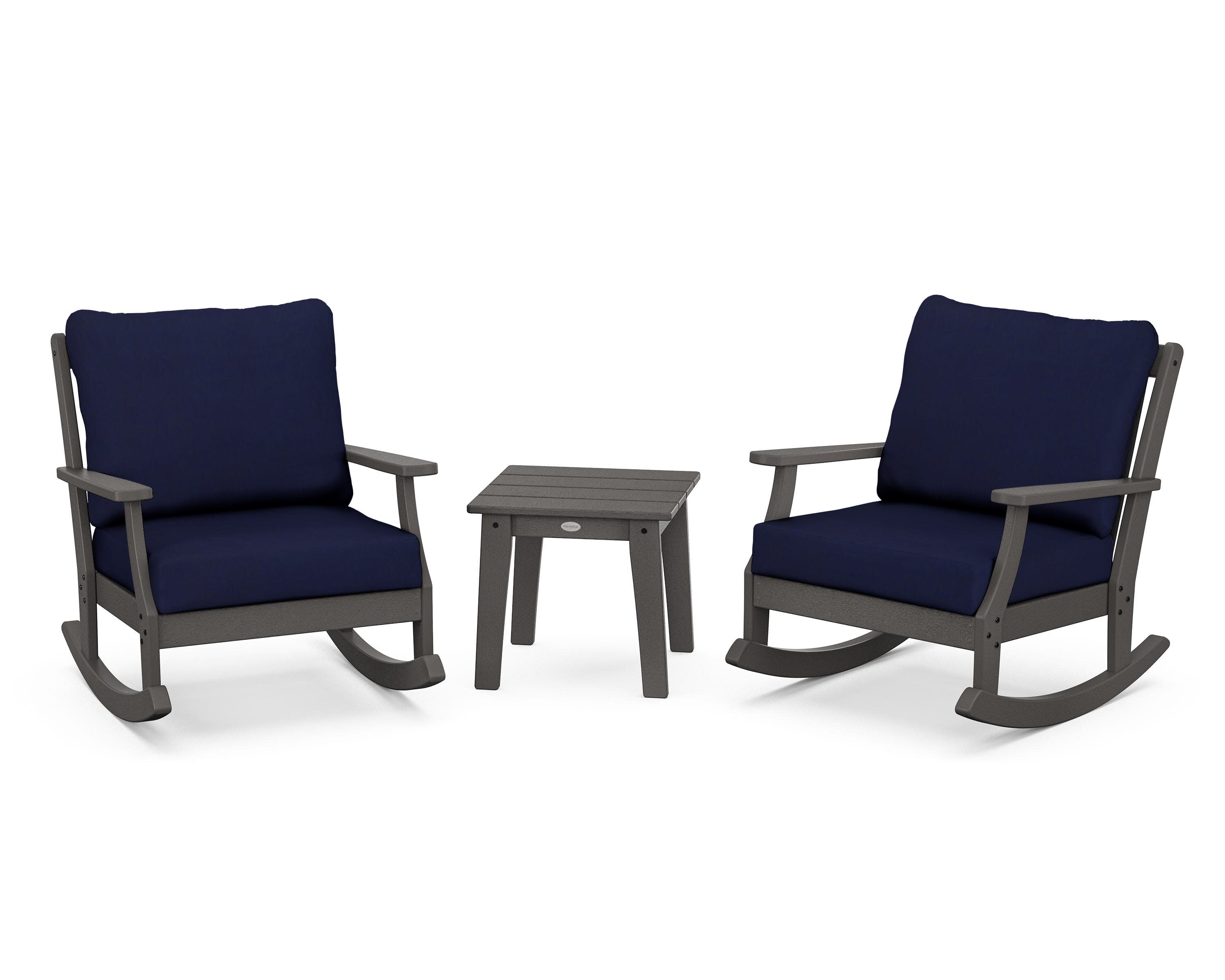 Braxton 3-Piece Deep Seating Rocker Set in Vintage Coffee / Navy
