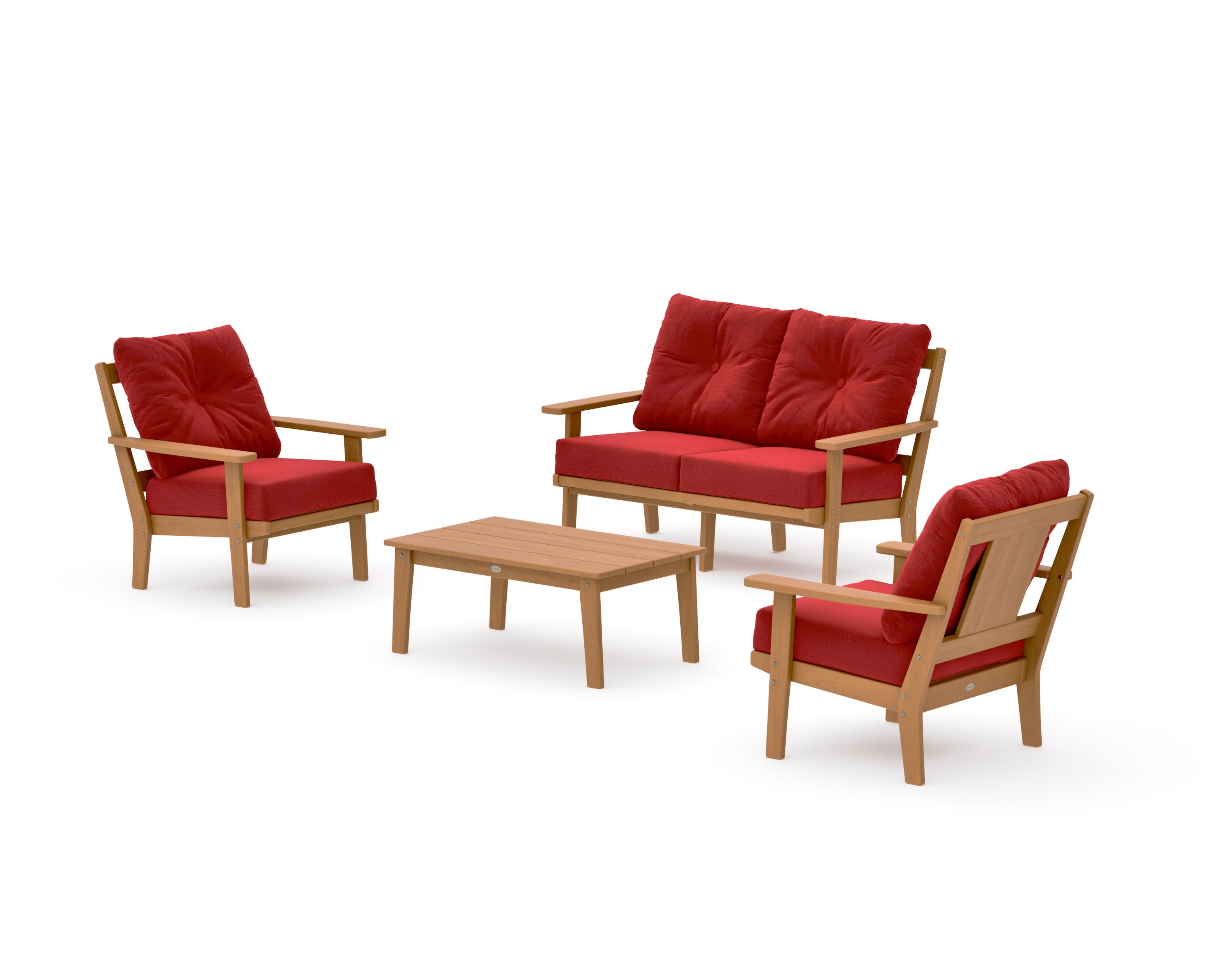 Prairie 4-Piece Deep Seating Set with Loveseat in Natural / Crimson Linen