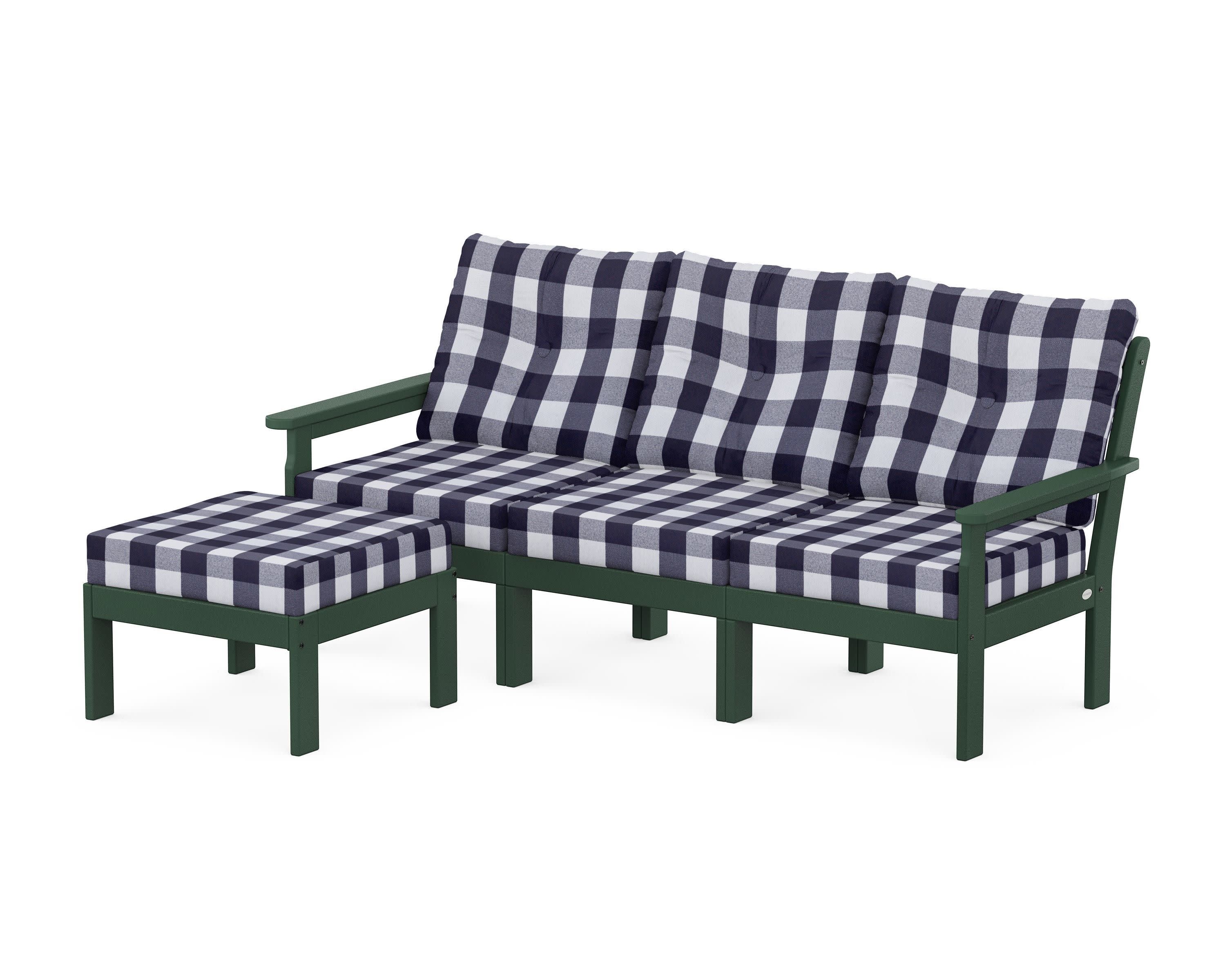 Vineyard 4-Piece Sectional with Ottoman in Green / Buffalo Plaid Navy