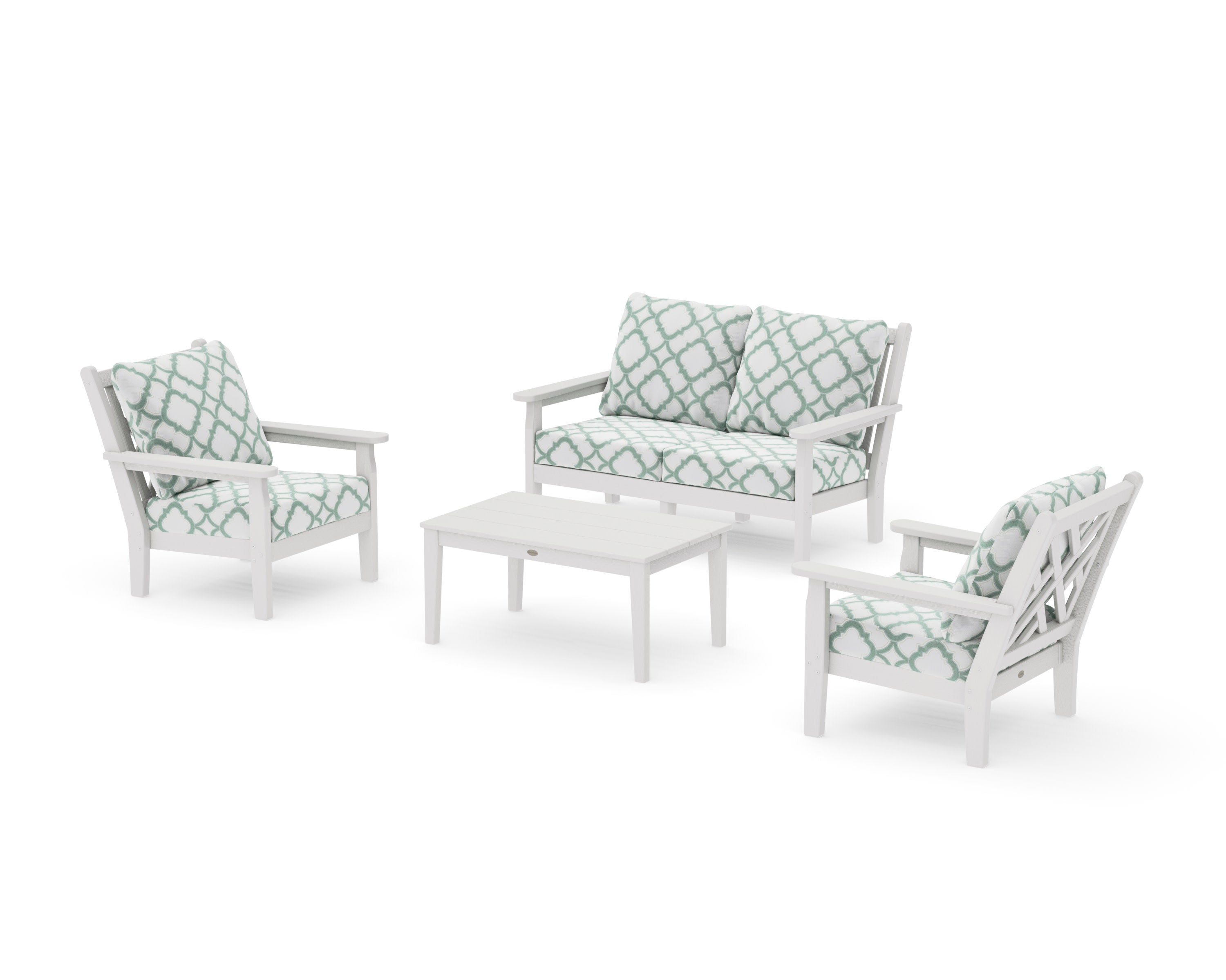 Chippendale 4-Piece Deep Seating Set with Loveseat in Vintage White / Trellis Glacier Spa