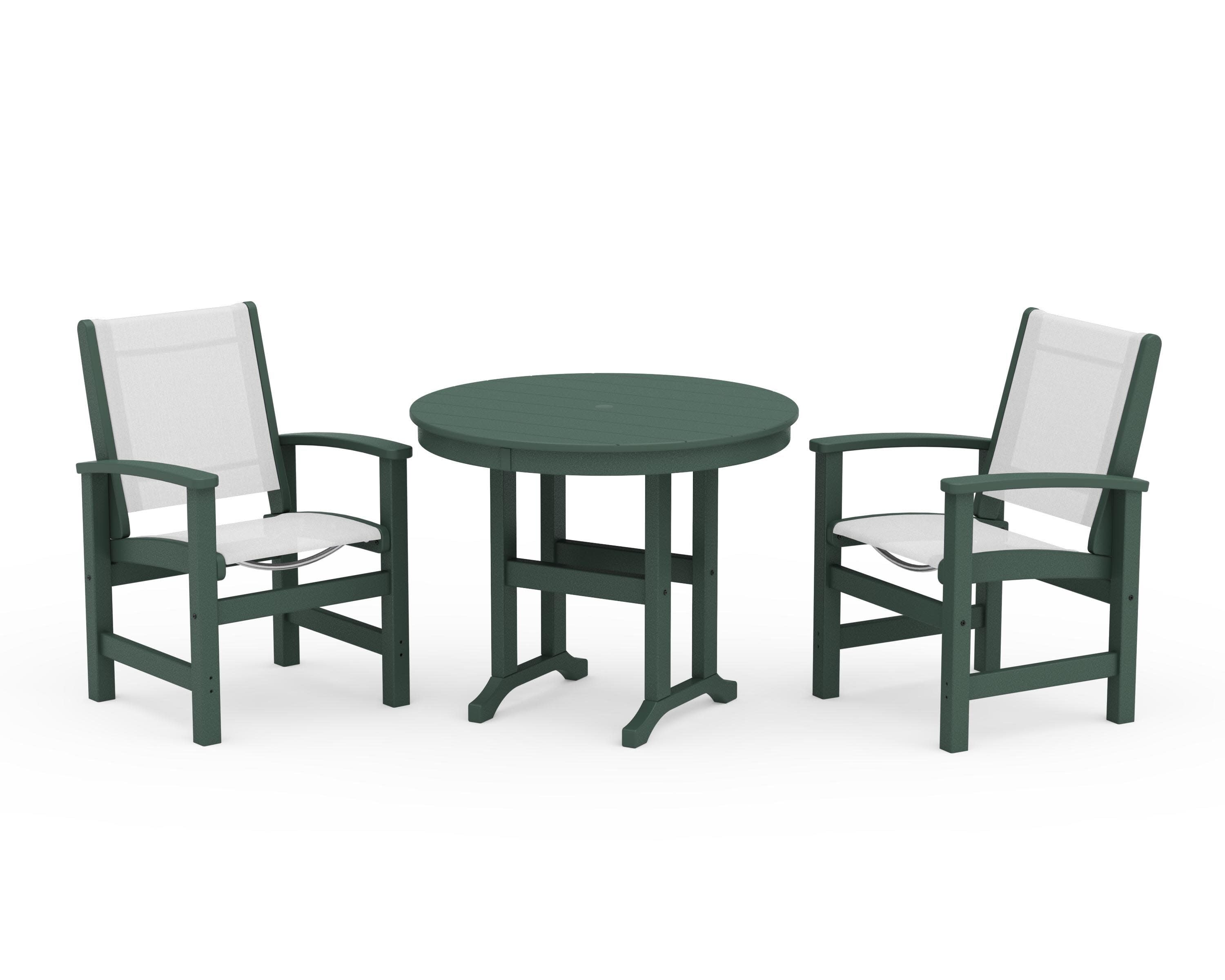 Coastal 3-Piece Round Dining Set in Green / White Sling