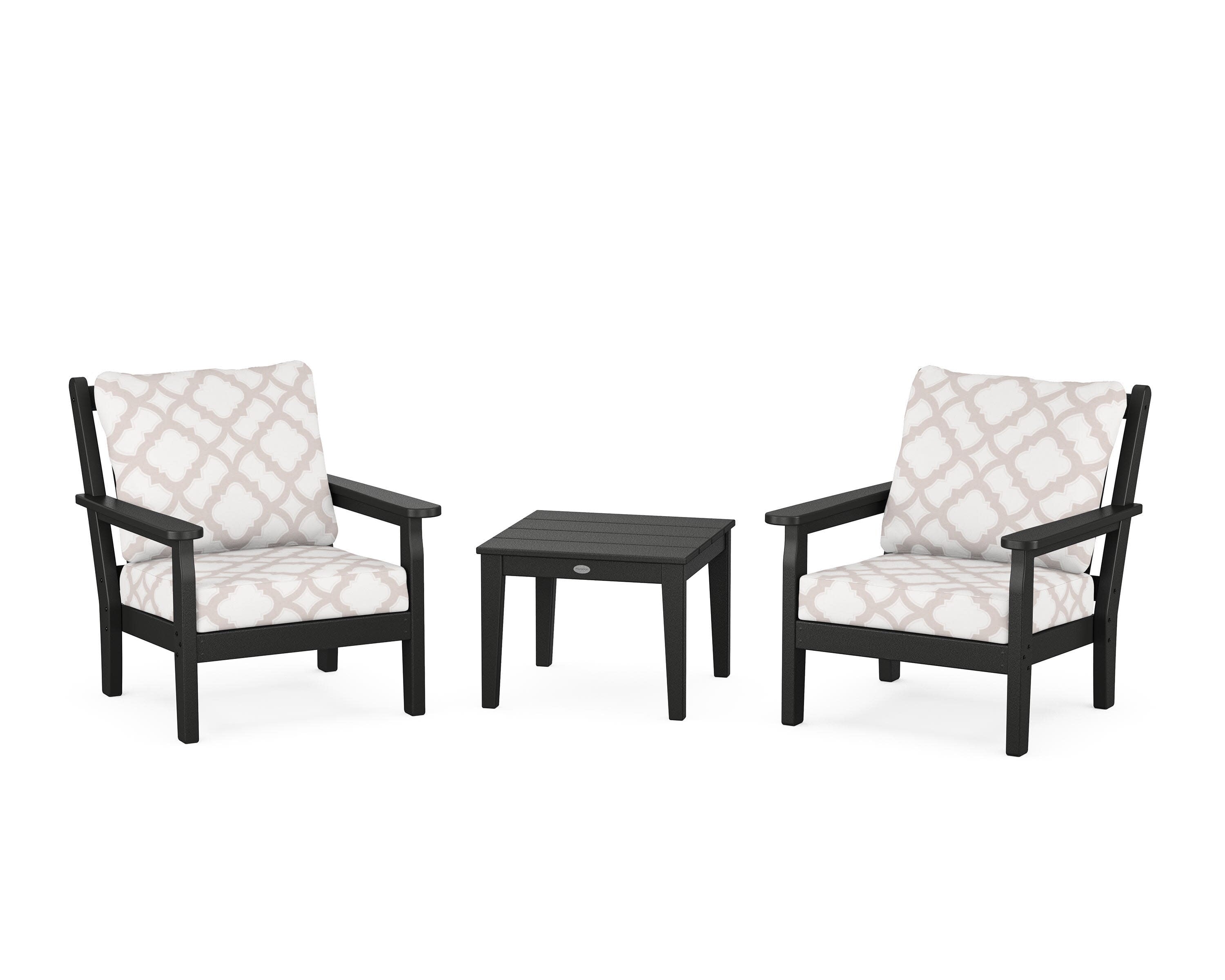 Chippendale 3-Piece Deep Seating Set in Black / Trellis Dune Burlap