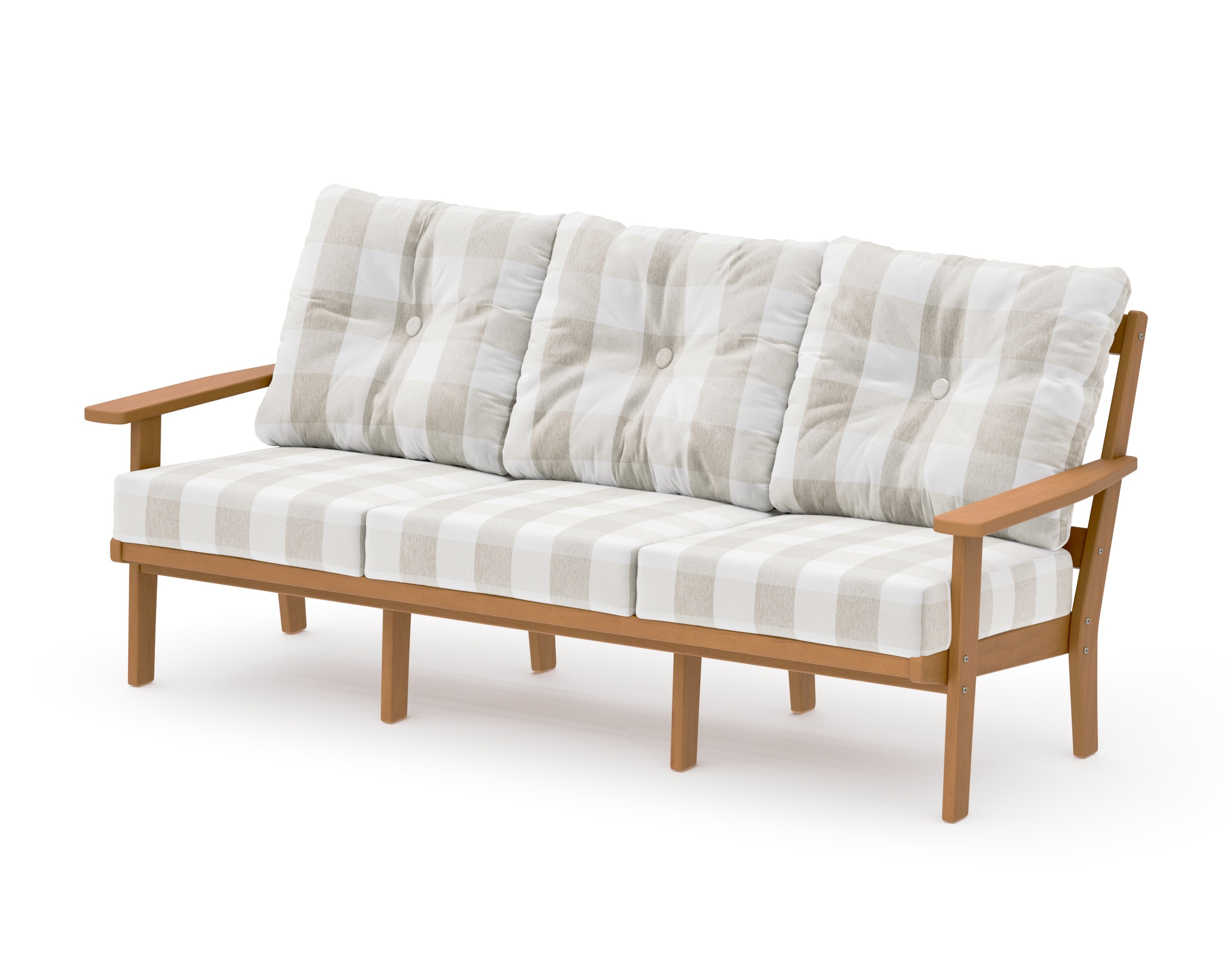 Oxford Deep Seating Sofa in Natural / Buffalo Plaid Dune Burlap