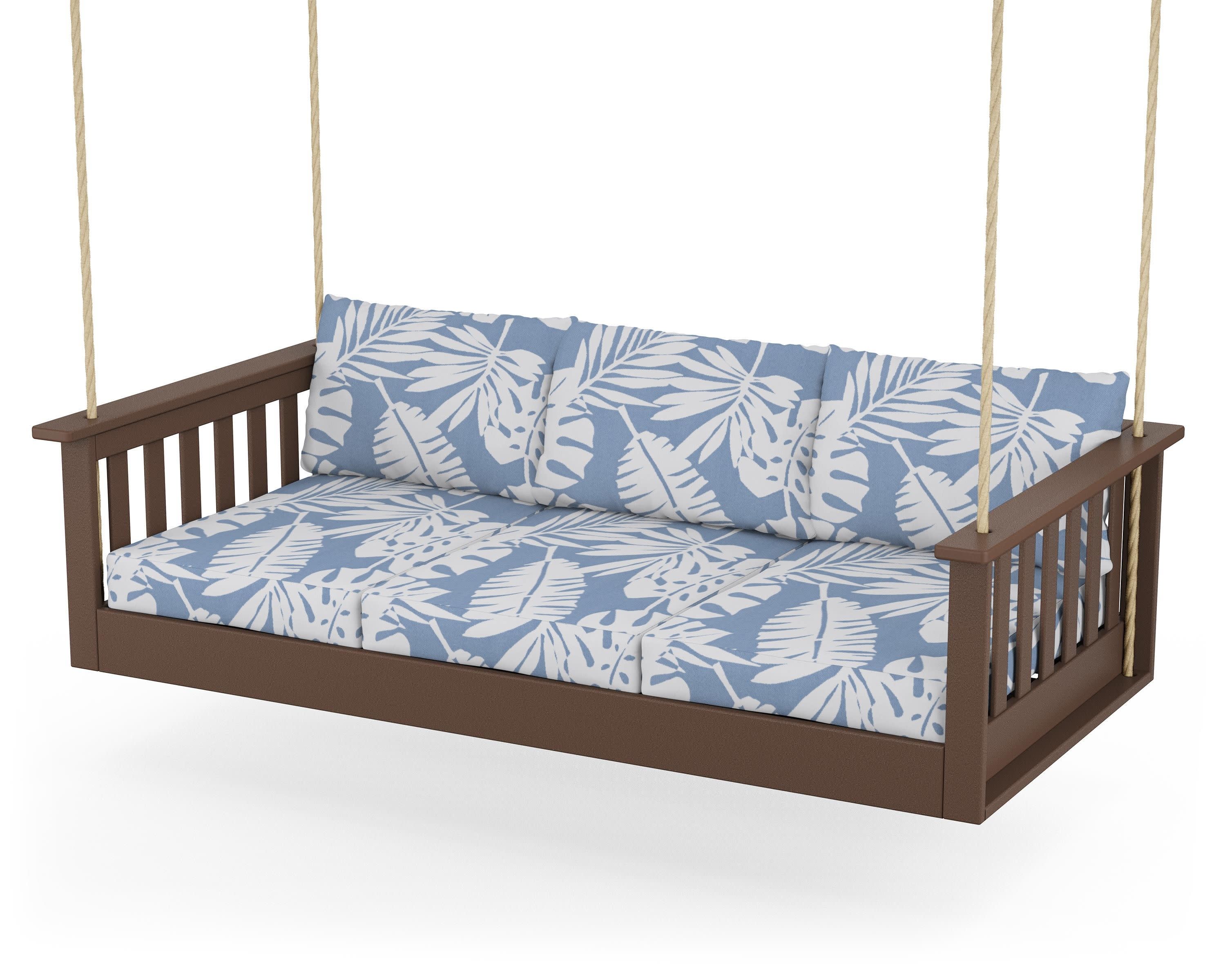 Vineyard Daybed Swing in Mahogany / Leaf Sky Blue