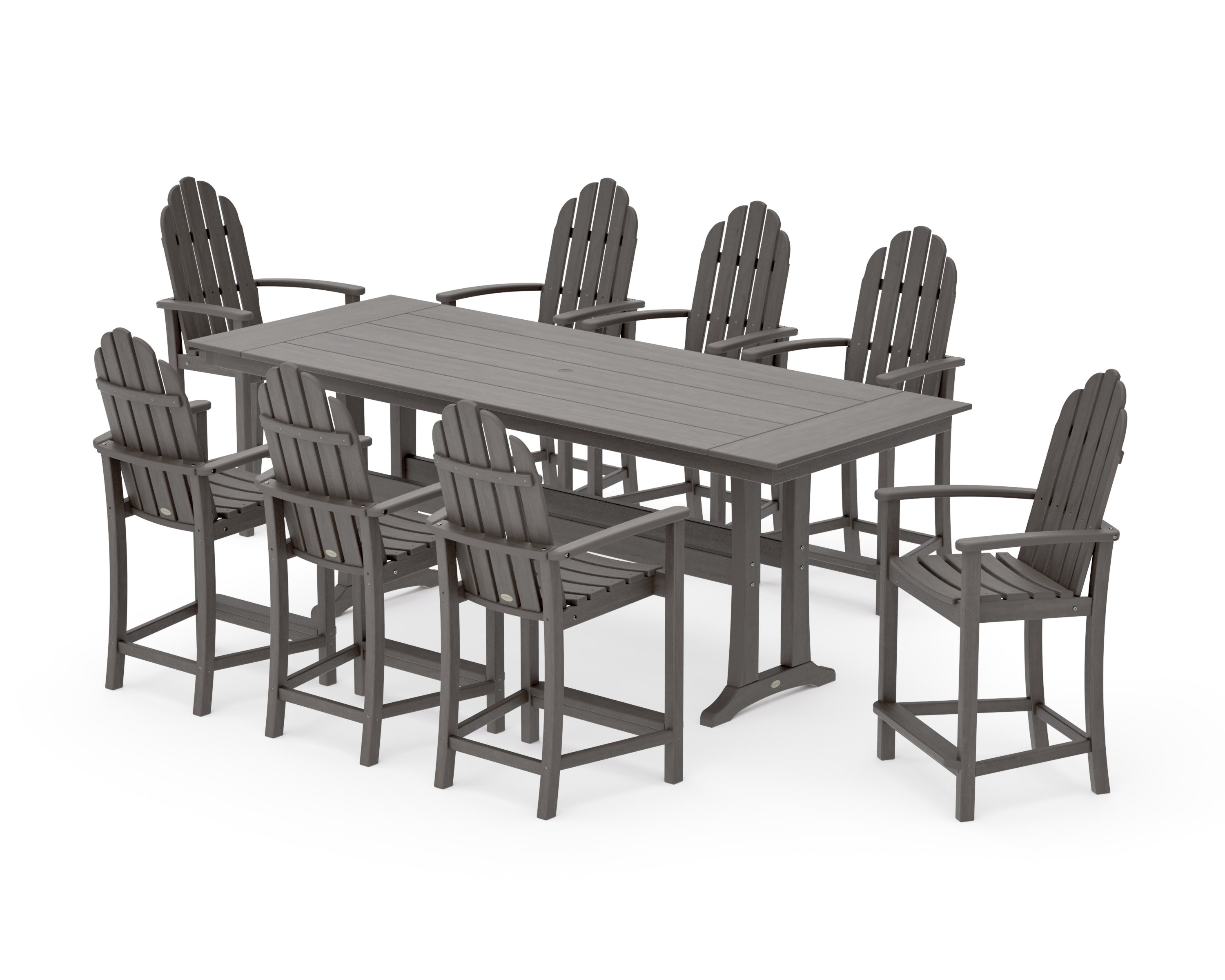 Classic Adirondack 9-Piece Farmhouse Counter Set with Trestle Legs in Driftwood