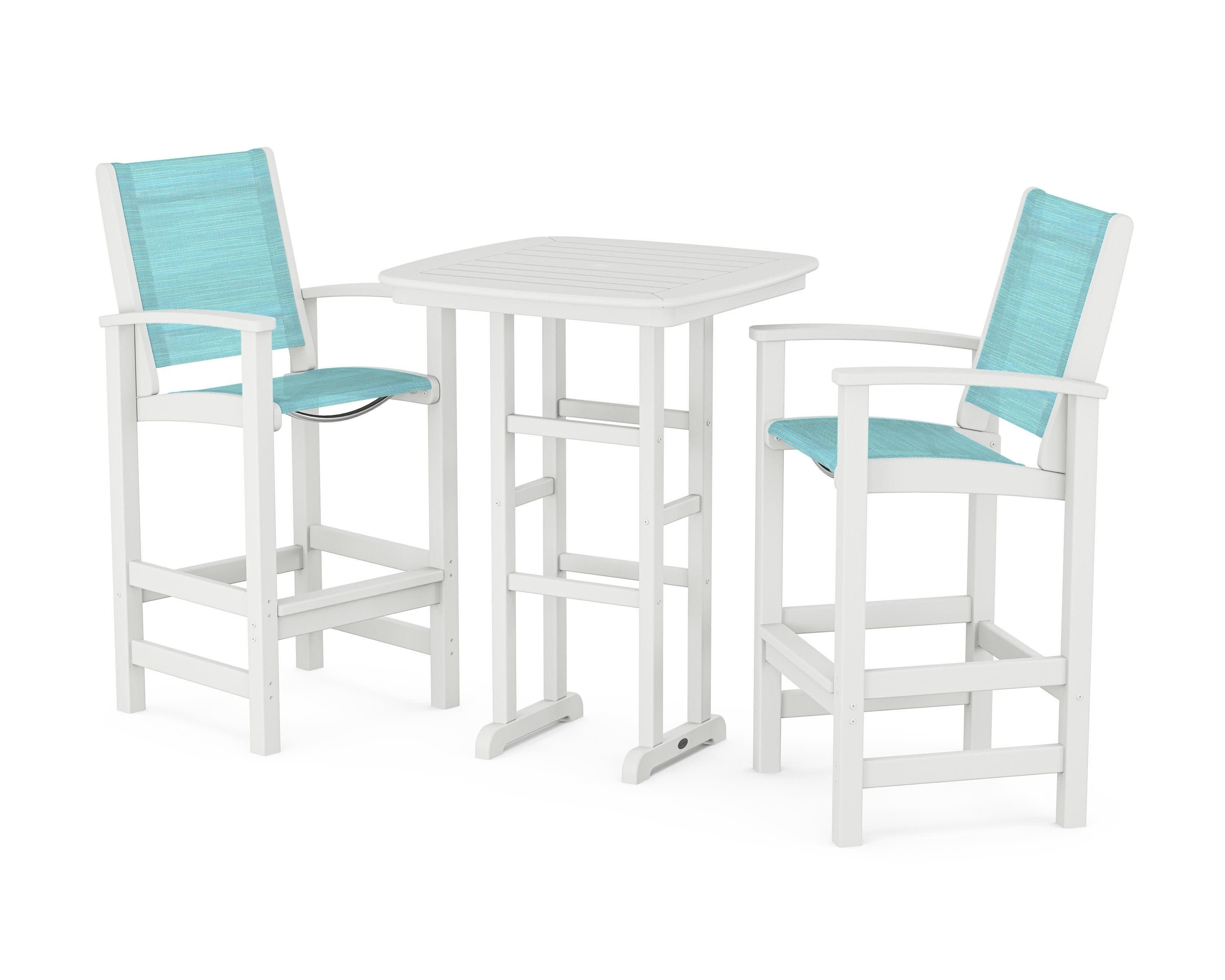 Coastal 3-Piece Bar Set in White / Dupioni Aquamarine Sling