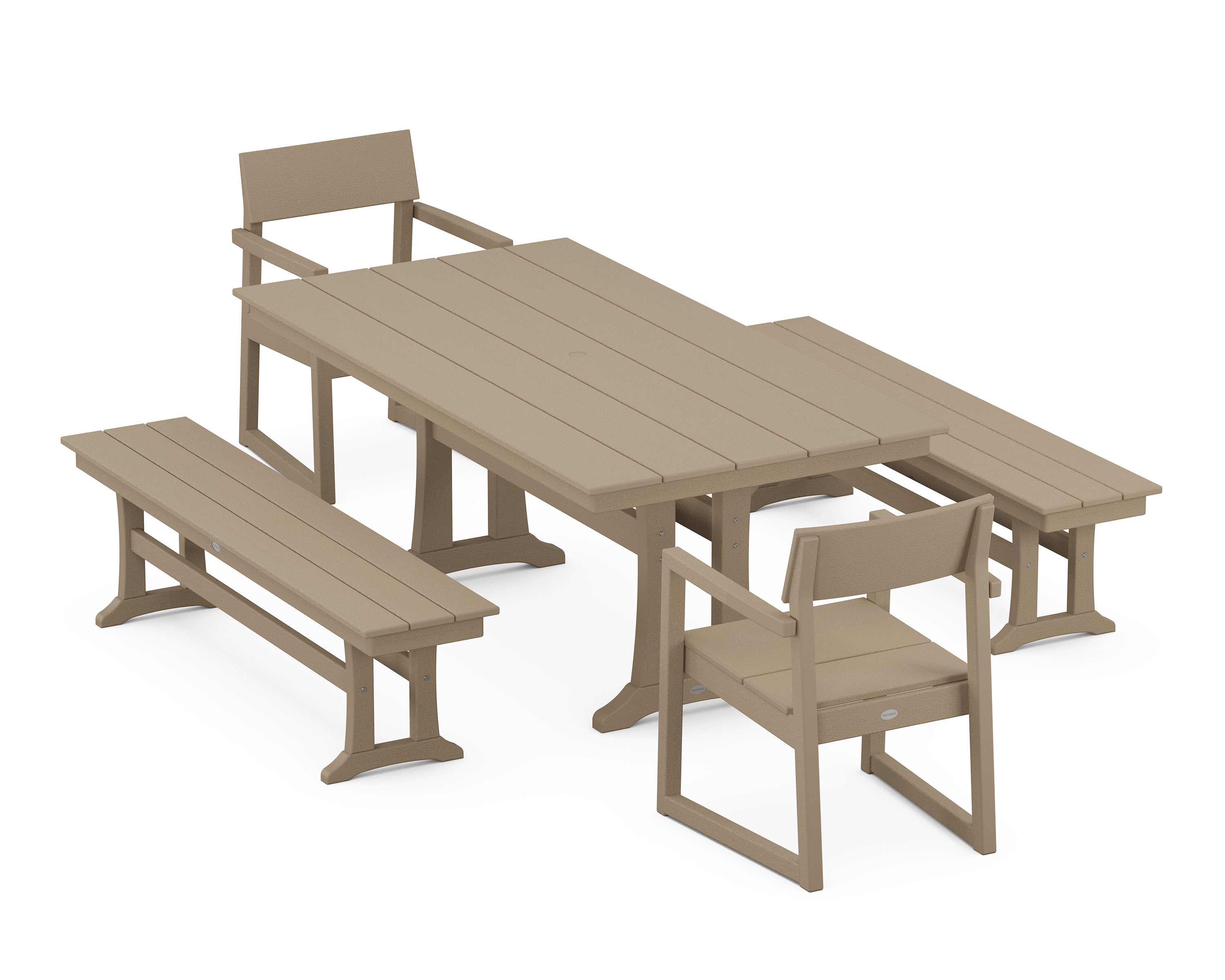 EDGE 5-Piece Farmhouse Dining Set With Trestle Legs in Vintage Sahara