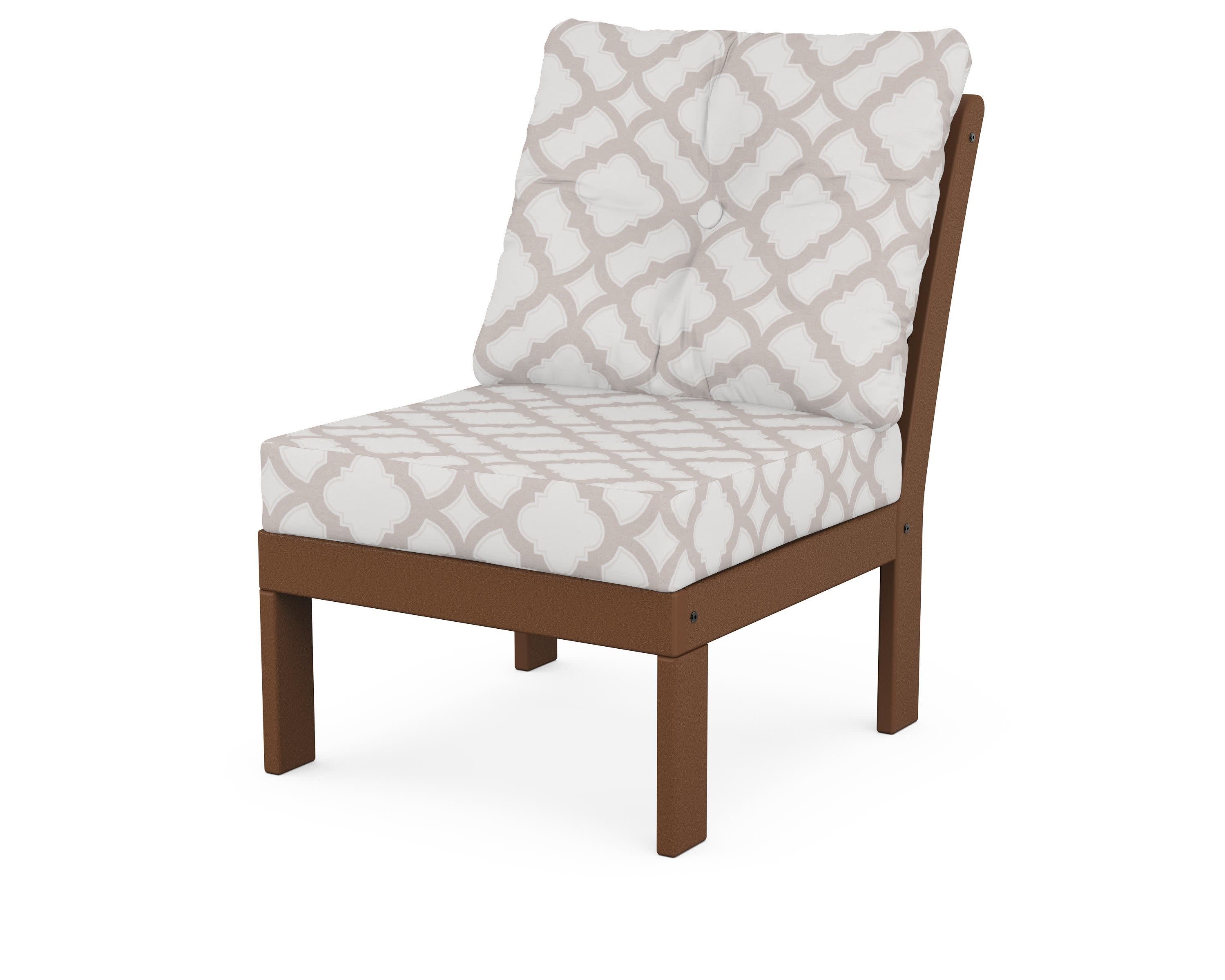 Vineyard Modular Armless Chair in Teak / Trellis Dune Burlap