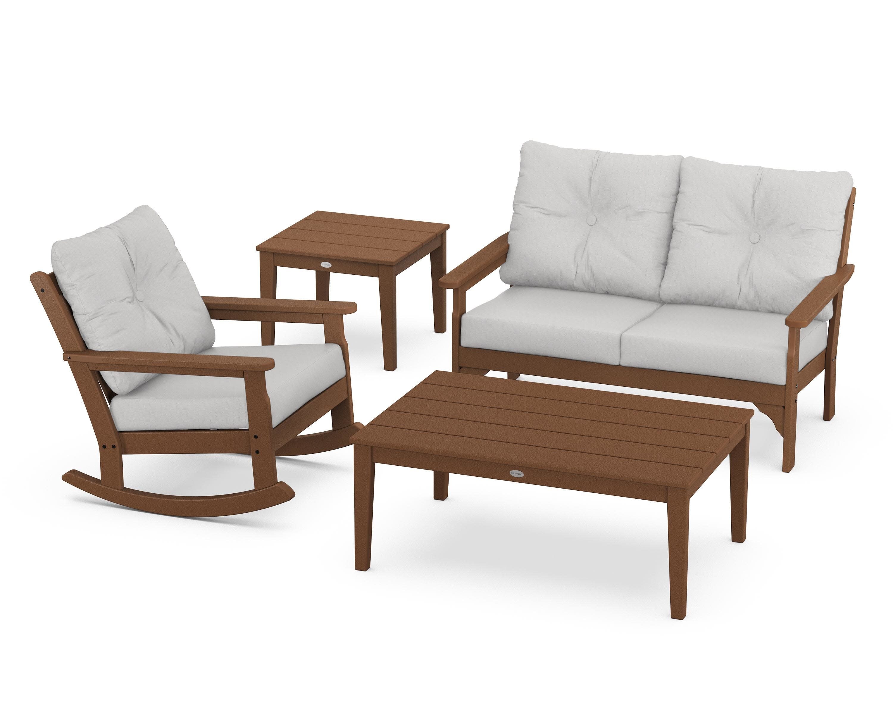 Vineyard 4-Piece Deep Seating Rocker Set in Teak / Diamond in the Rough