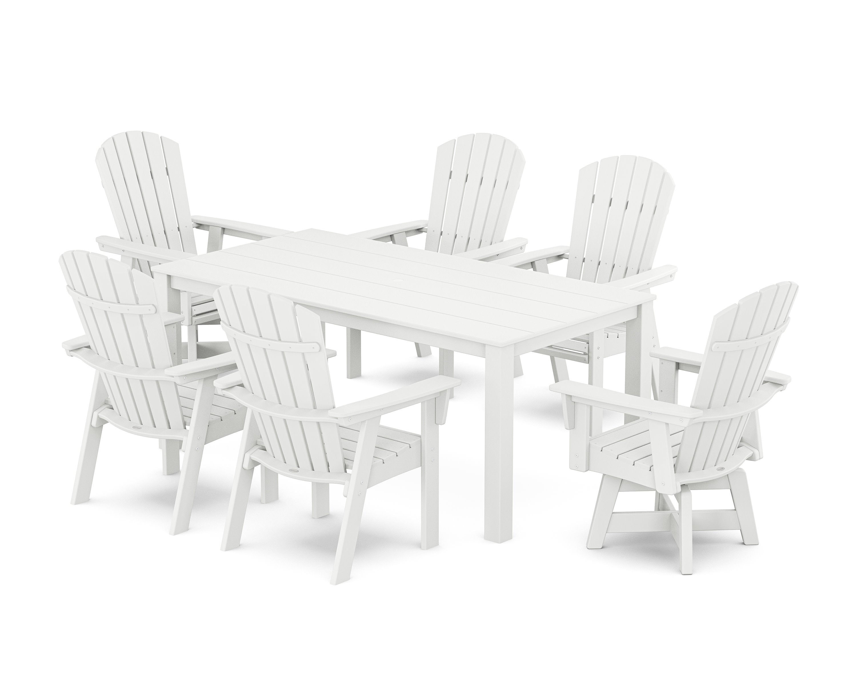 Nautical Curveback Adirondack Swivel 7-Piece Parsons Dining Set in White