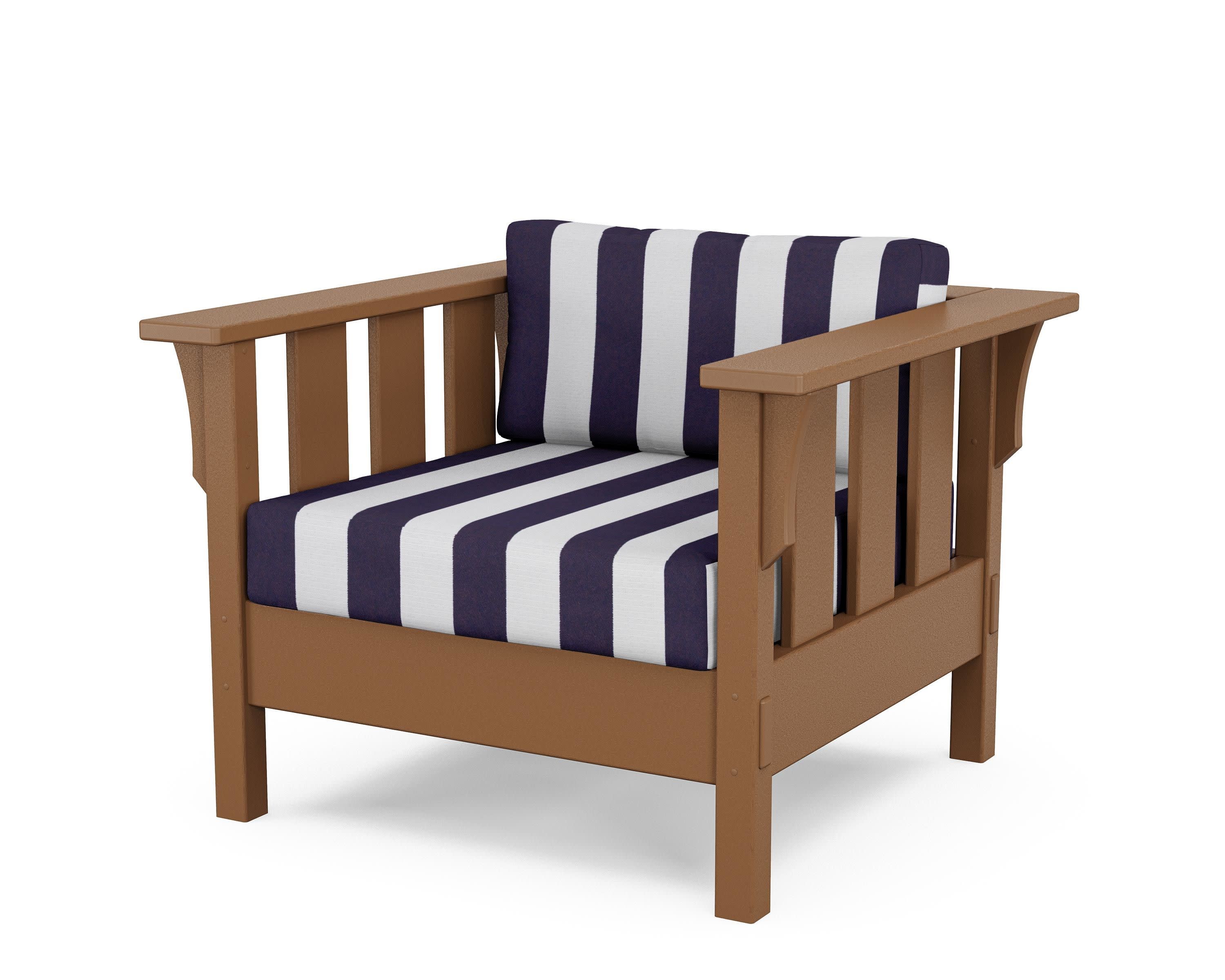Acadia Deep Seating Chair in Teak / Cabana Stripe Navy