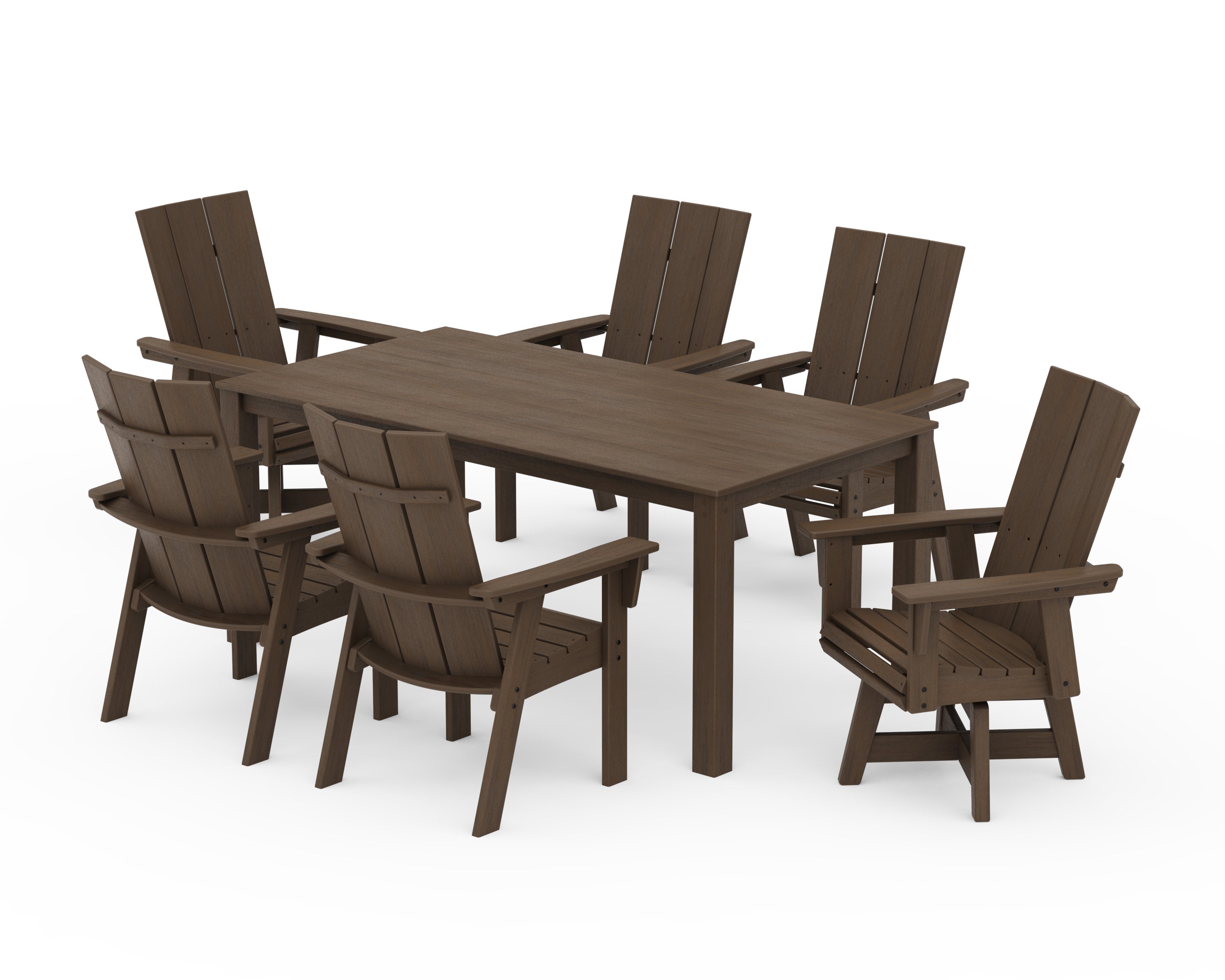 Modern Curveback Adirondack 7-Piece Parsons Swivel Dining Set in Kona