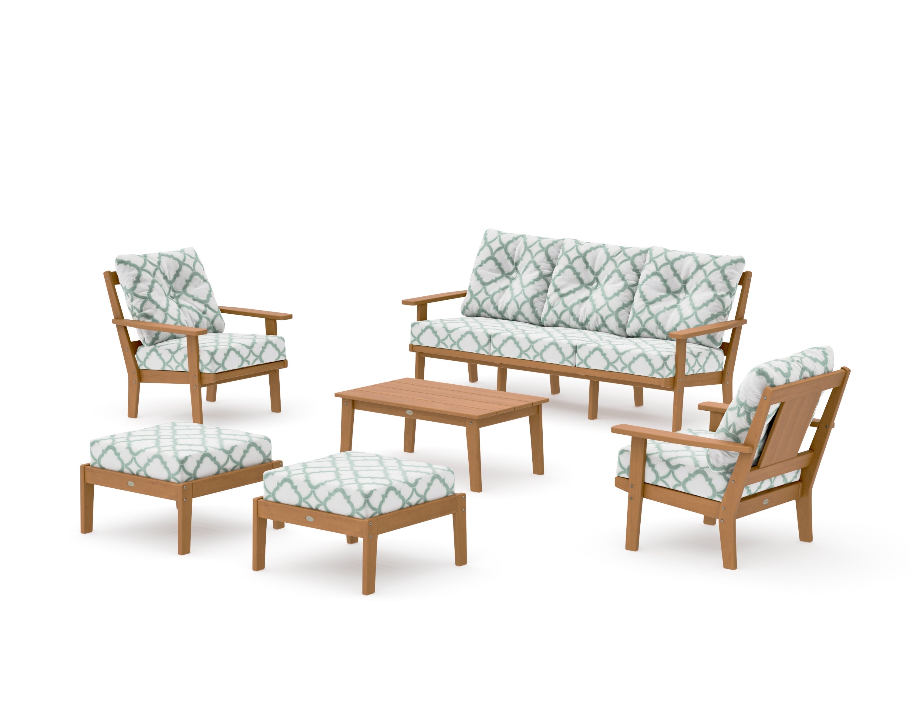Prairie 6-Piece Lounge Sofa Set in Natural / Trellis Glacier Spa