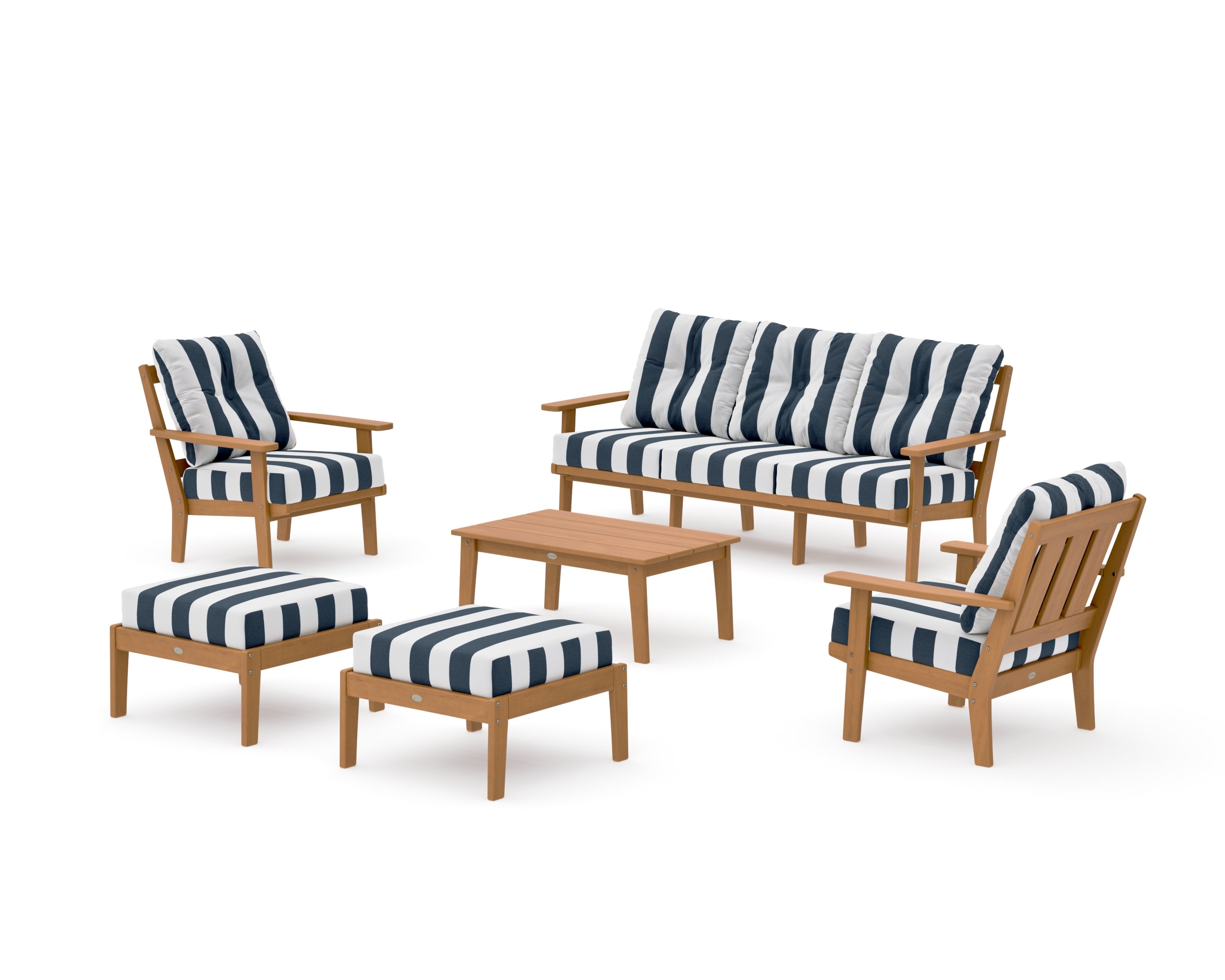Oxford 6-Piece Lounge Sofa Set in Natural / Cabana Stripe Marine Indigo