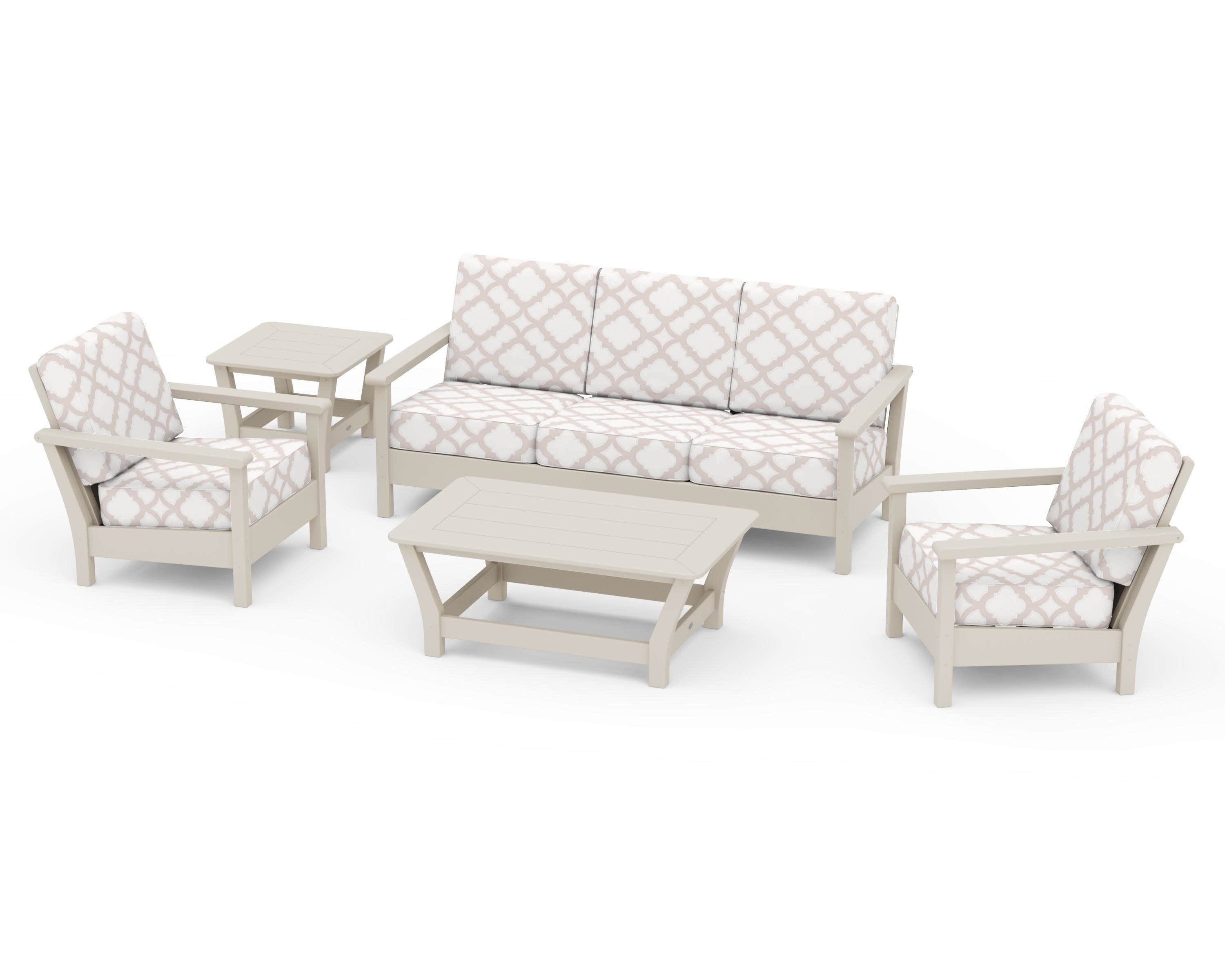 Harbour 5-Piece Deep Seating Set in Sand / Trellis Dune Burlap