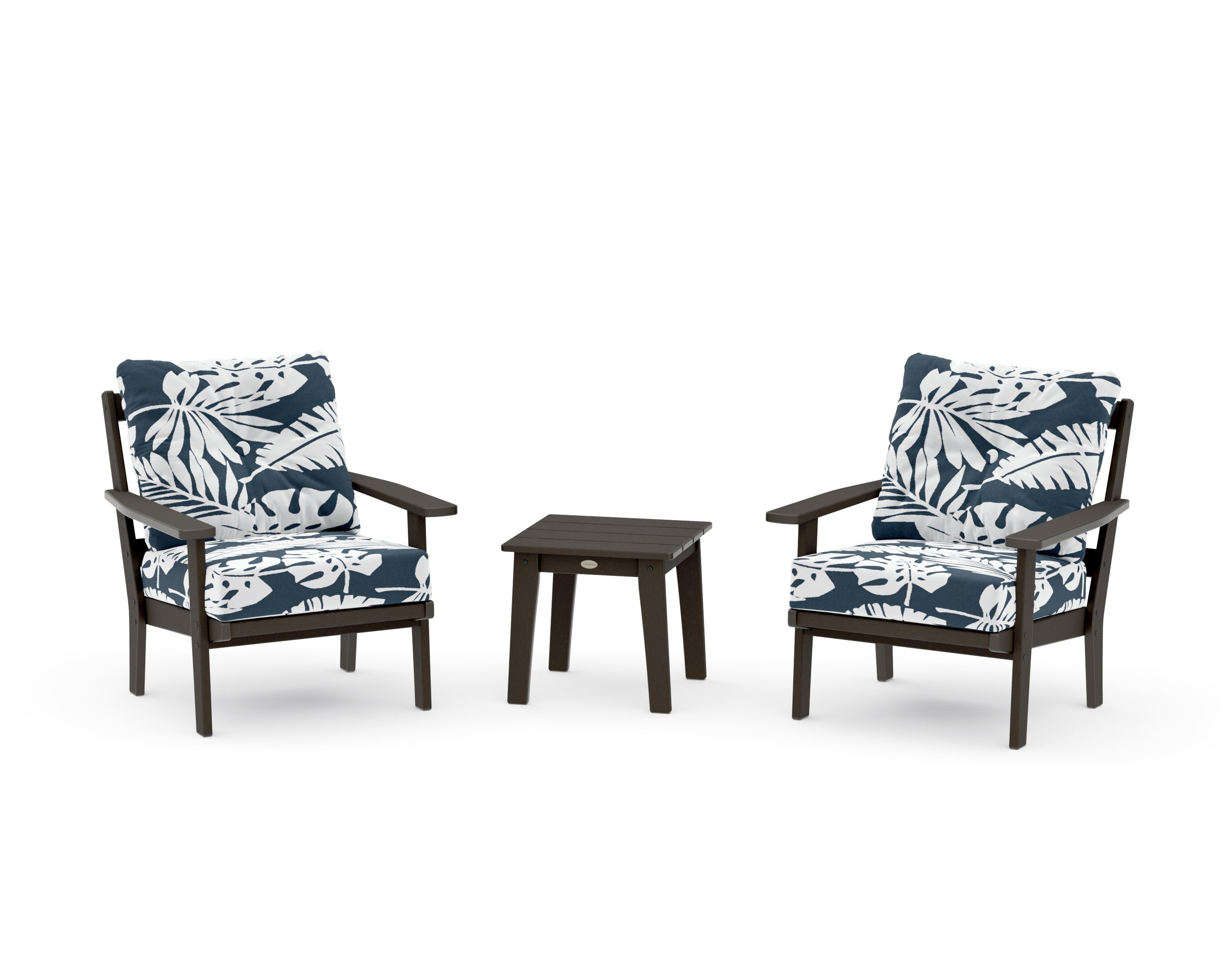 Prairie 3-Piece Deep Seating Set in Vintage Coffee / Leaf Marine Indigo