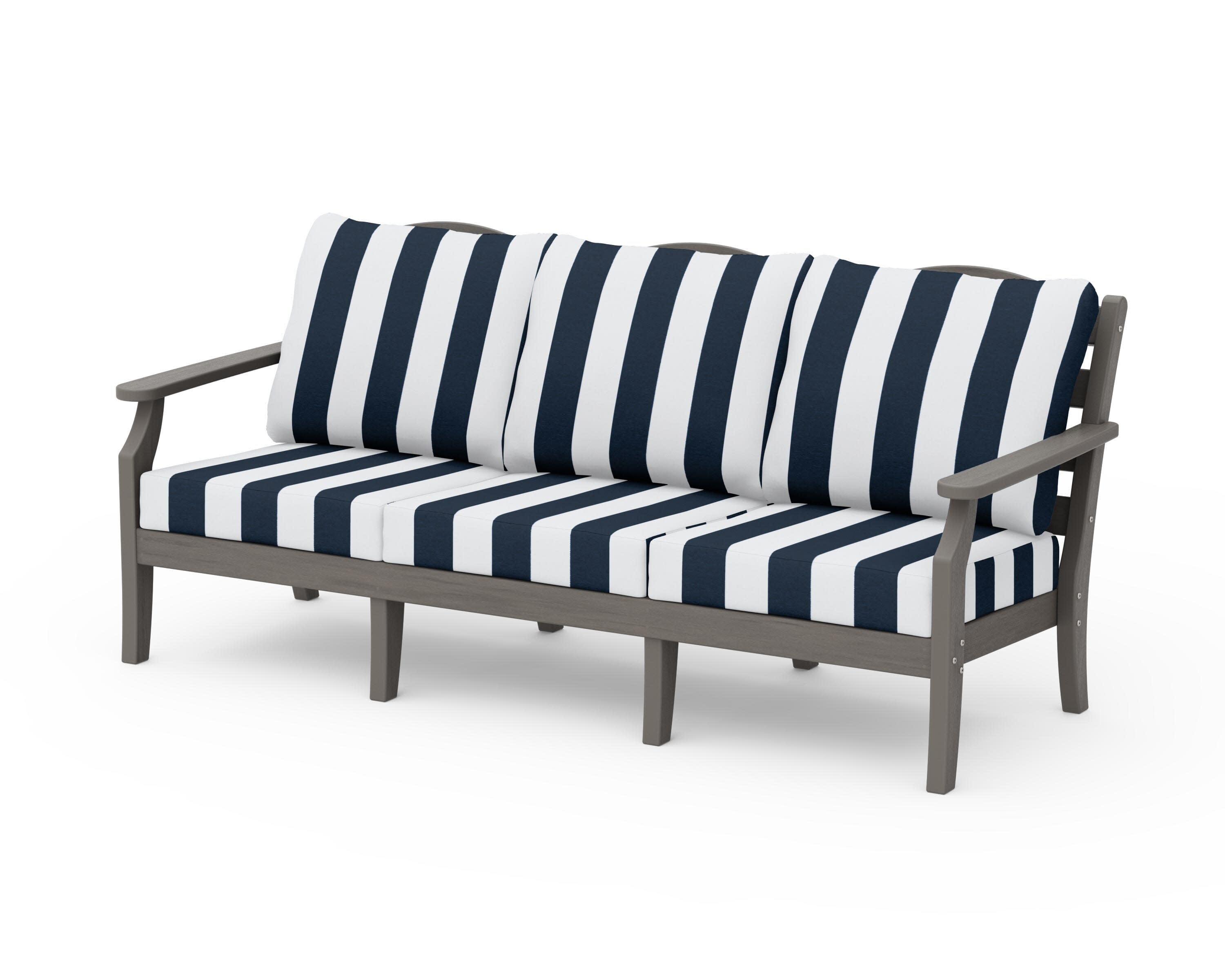 Savannah Deep Seating Sofa in Driftwood / Cabana Stripe Marine Indigo