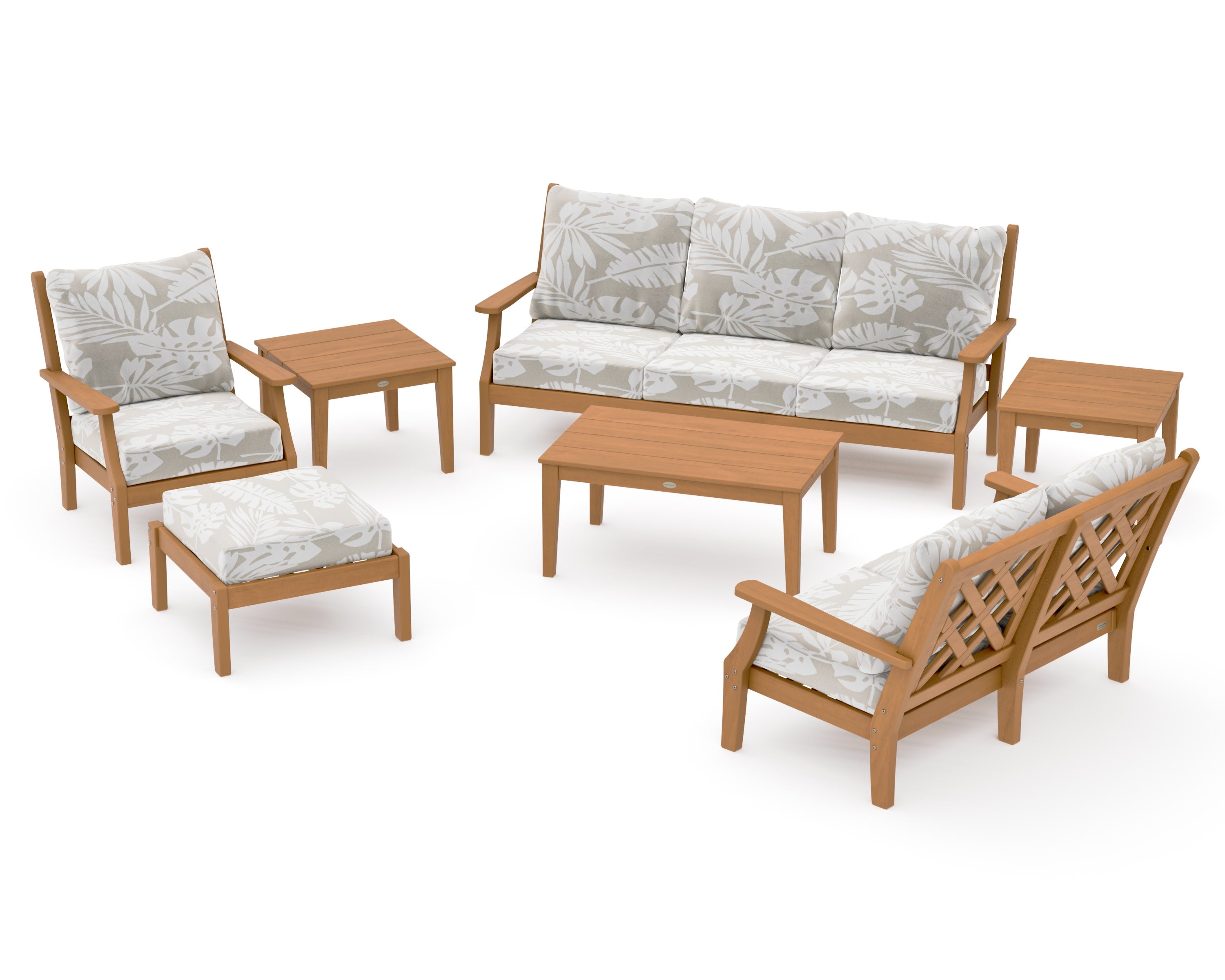 Wovendale 7-Piece Deep Seating Set in Natural / Leaf Dune Burlap