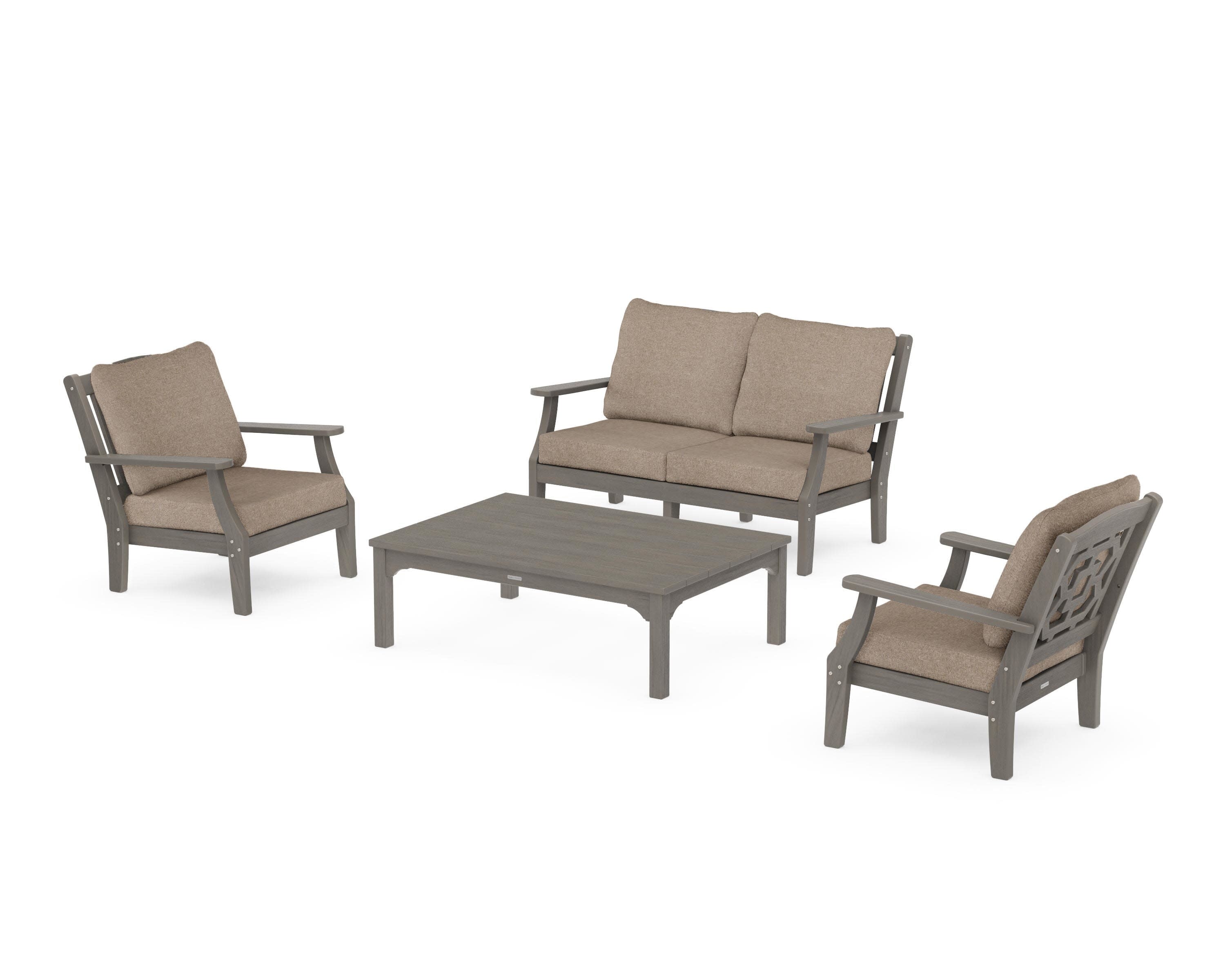 Chinoiserie 4-Piece Deep Seating Set with Loveseat in Driftwood / Spiced Burlap