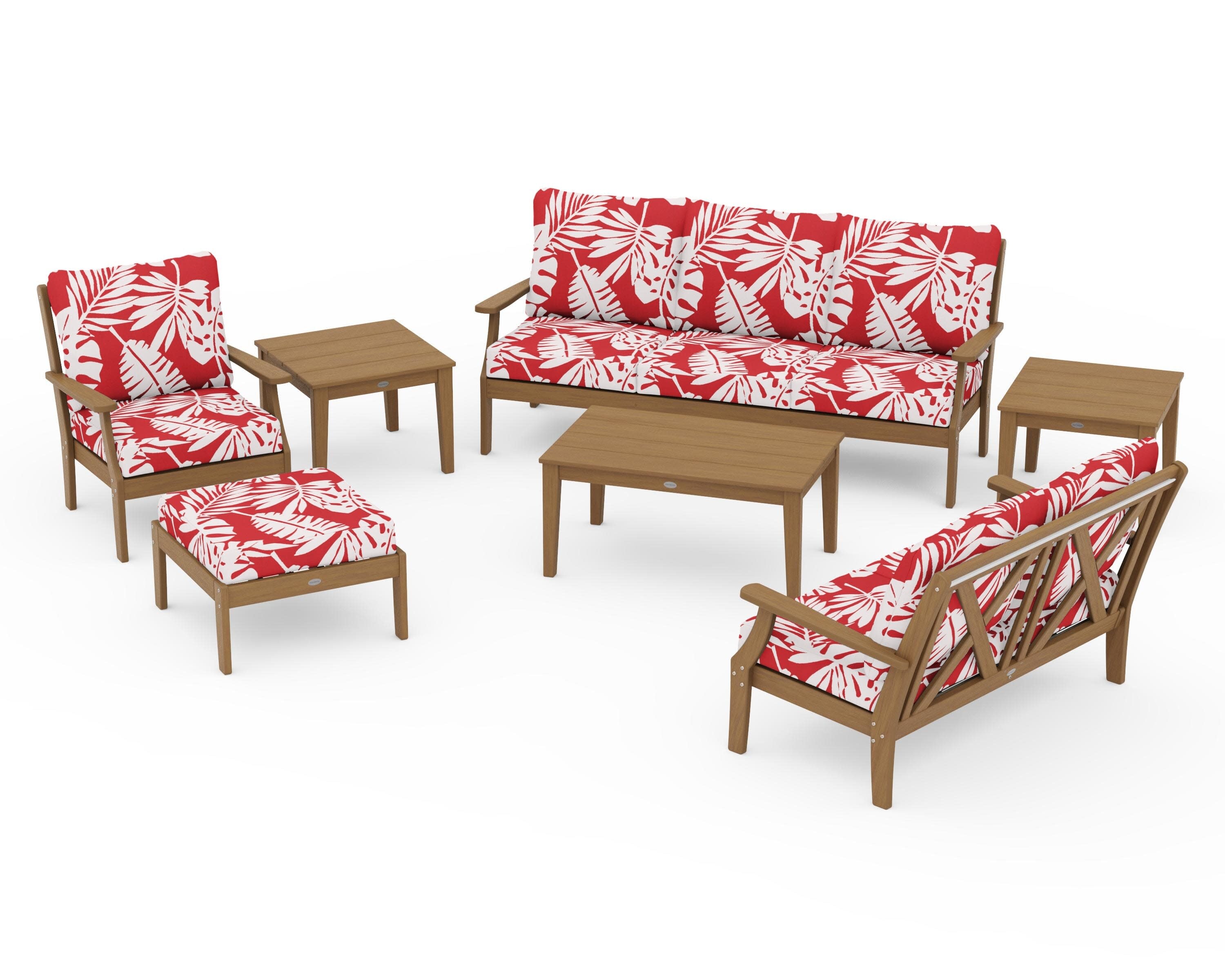 Braxton 7-Piece Deep Seating Set in Natural / Leaf Crimson
