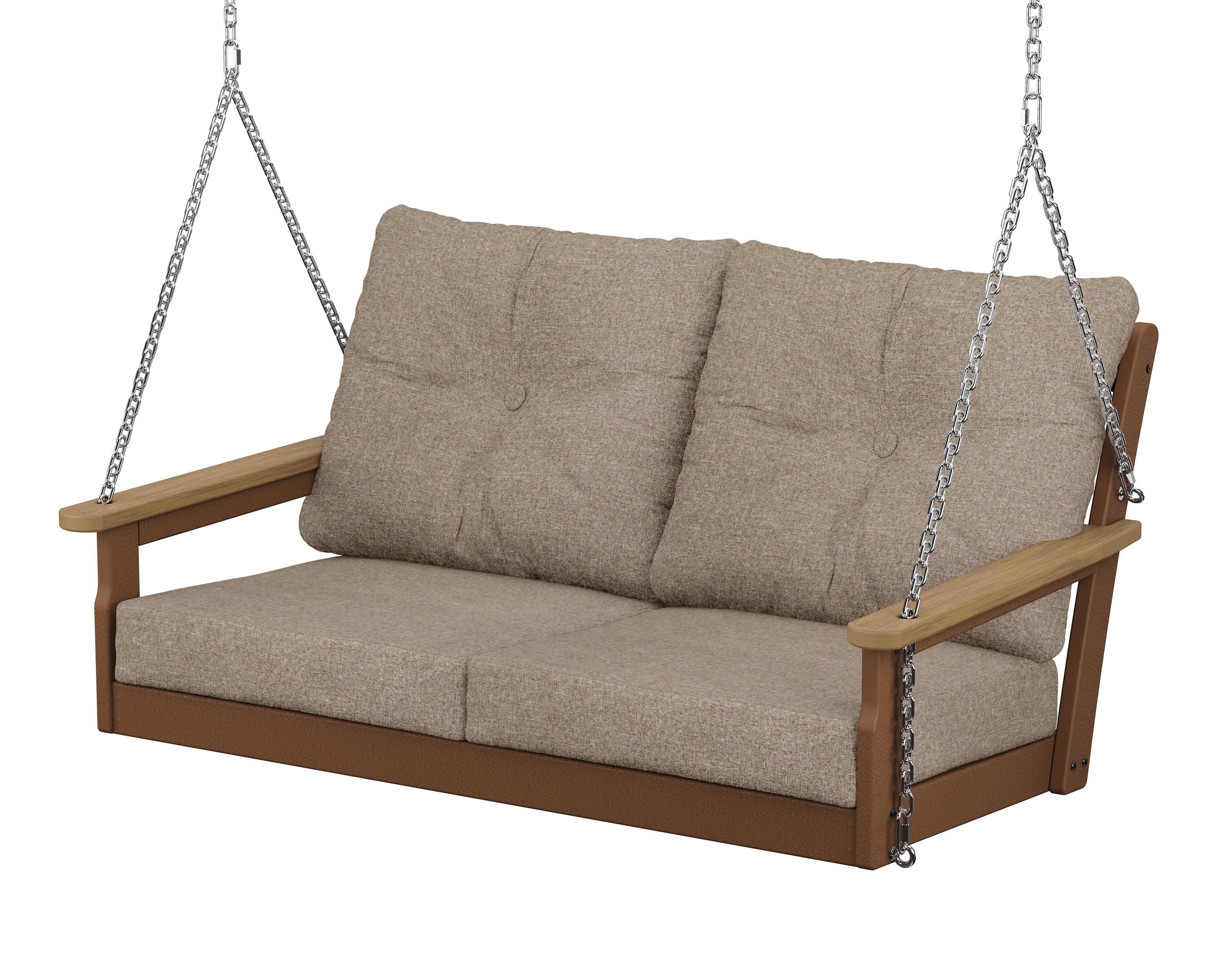 Vineyard Deep Seating Swing in Teak / Natural / Spiced Burlap