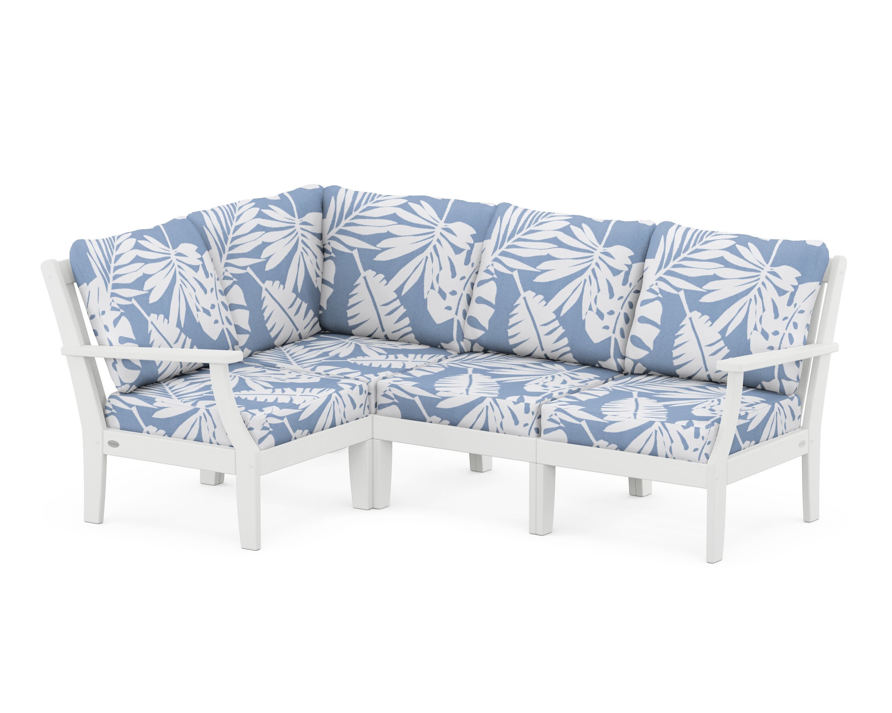 Braxton Modular 4-Piece Deep Seating Set in White / Leaf Sky Blue