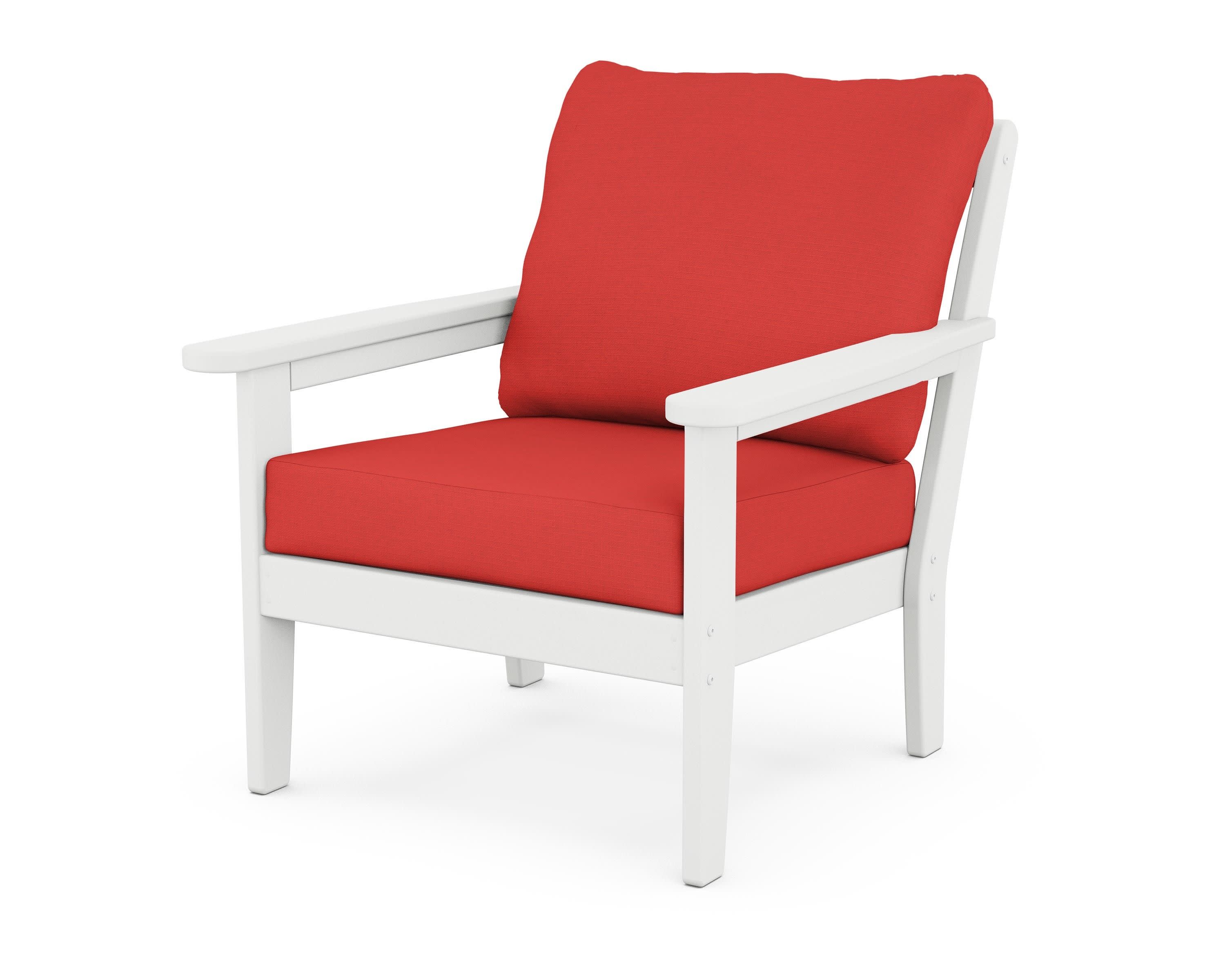 Cottage Deep Seating Chair in White / Crimson Linen