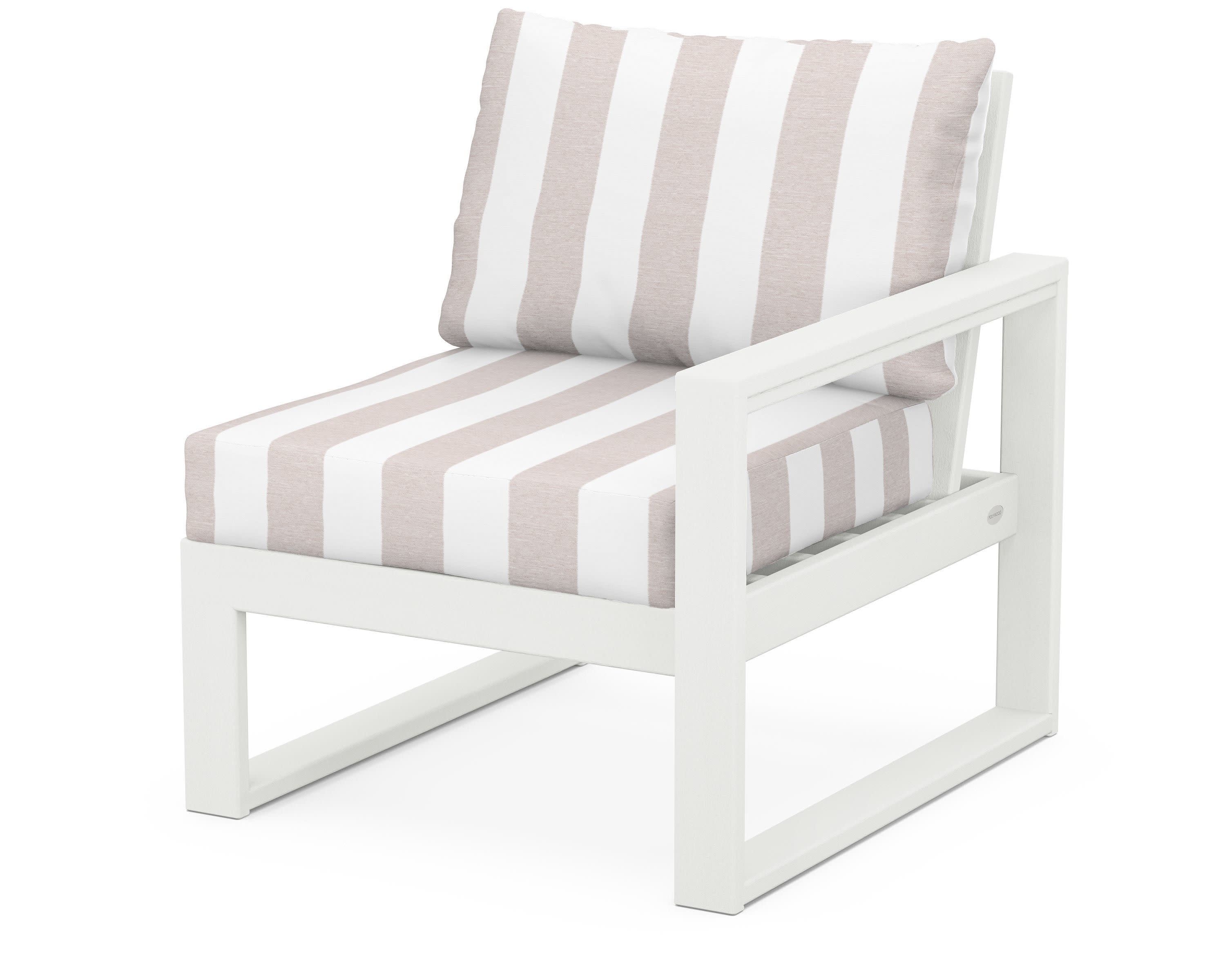 EDGE Modular Right Arm Chair in Vintage White / Cabana Stripe Dune Burlap