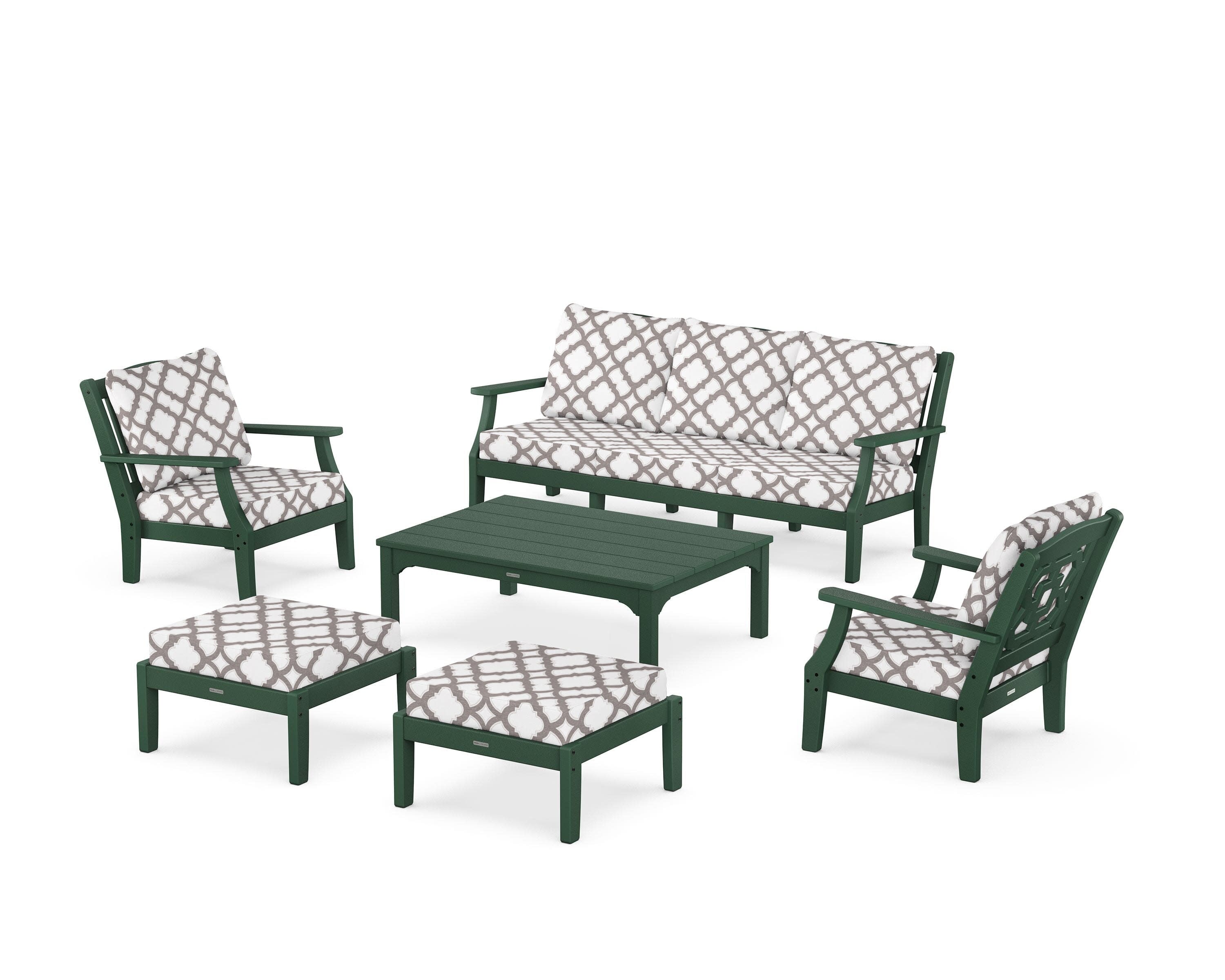Chinoiserie 6-Piece Lounge Sofa Set in Green / Trellis Grey Mist