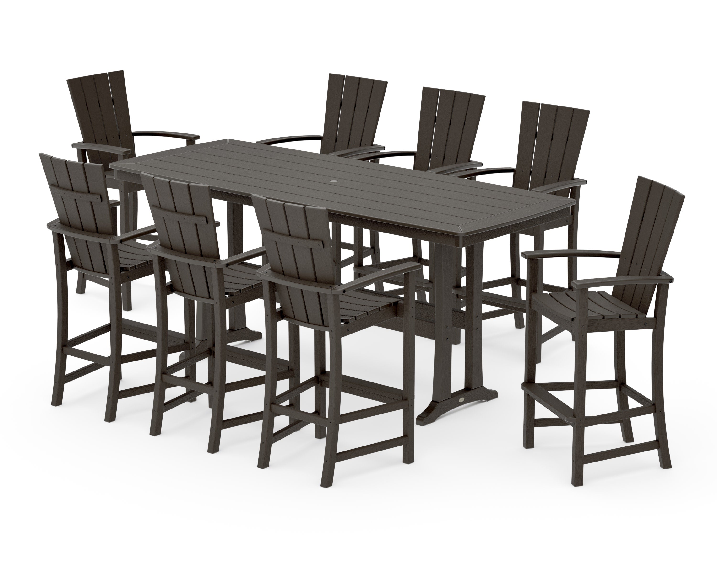 Quattro Adirondack 9-Piece Bar Set with Trestle Legs in Vintage Coffee