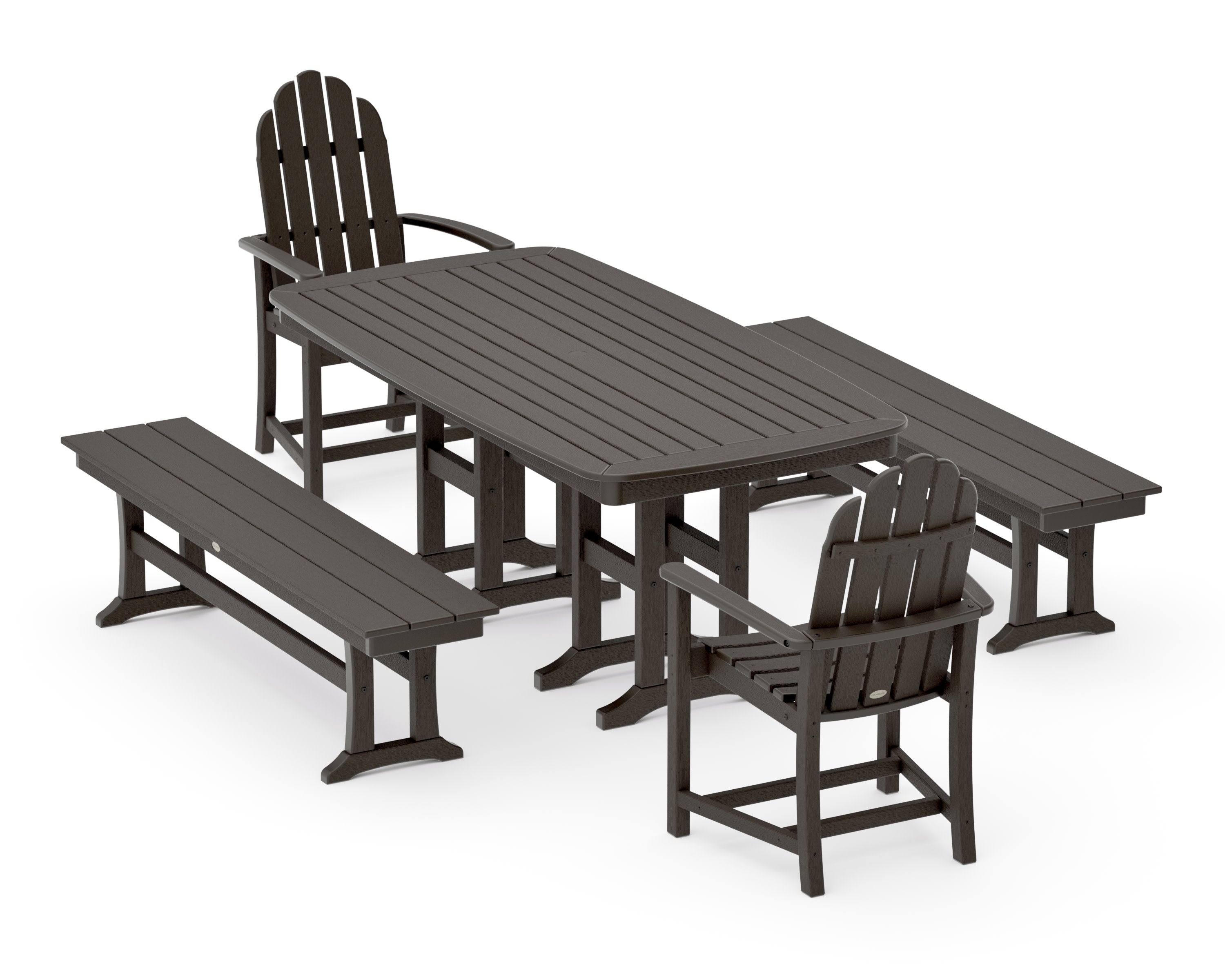 Classic Adirondack 5-Piece Dining Set with Benches in Vintage Coffee