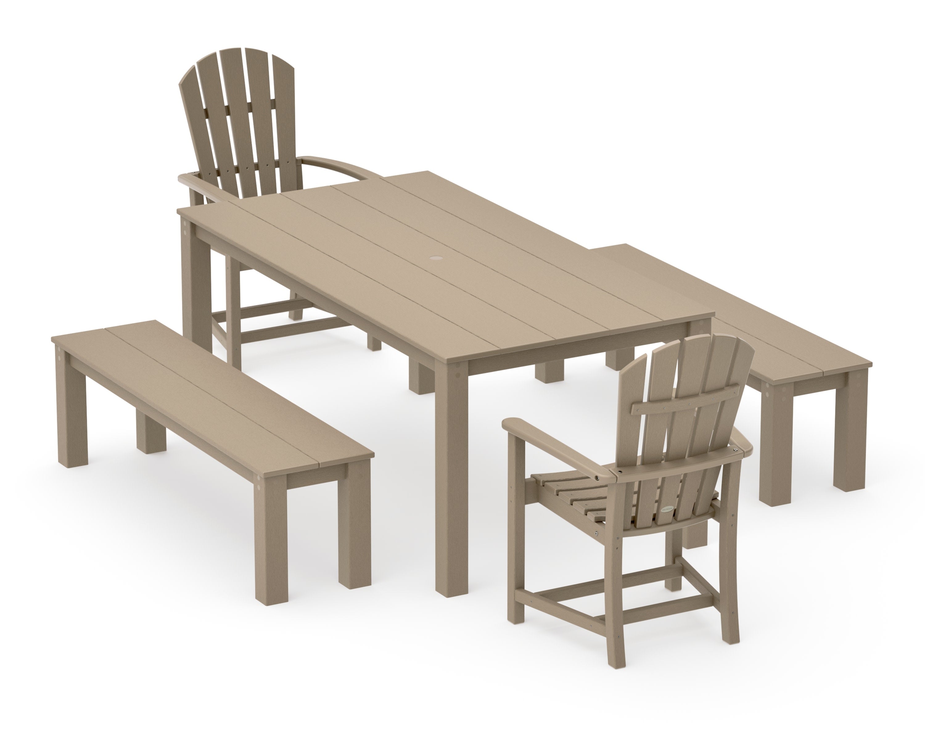 Palm Coast 5-Piece Parsons Dining Set with Benches in Vintage Sahara