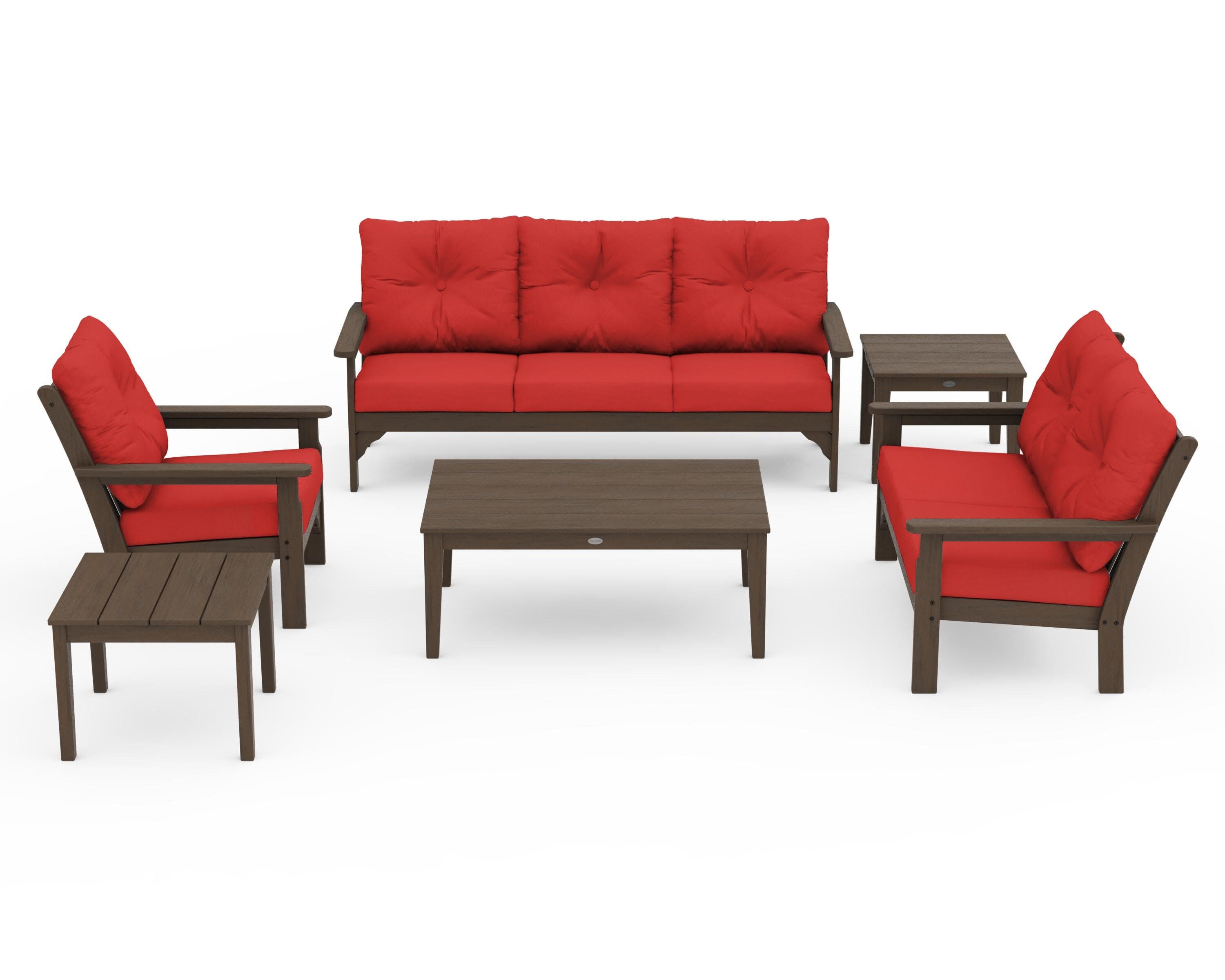 Vineyard 6-Piece Deep Seating Set in Kona / Crimson Linen